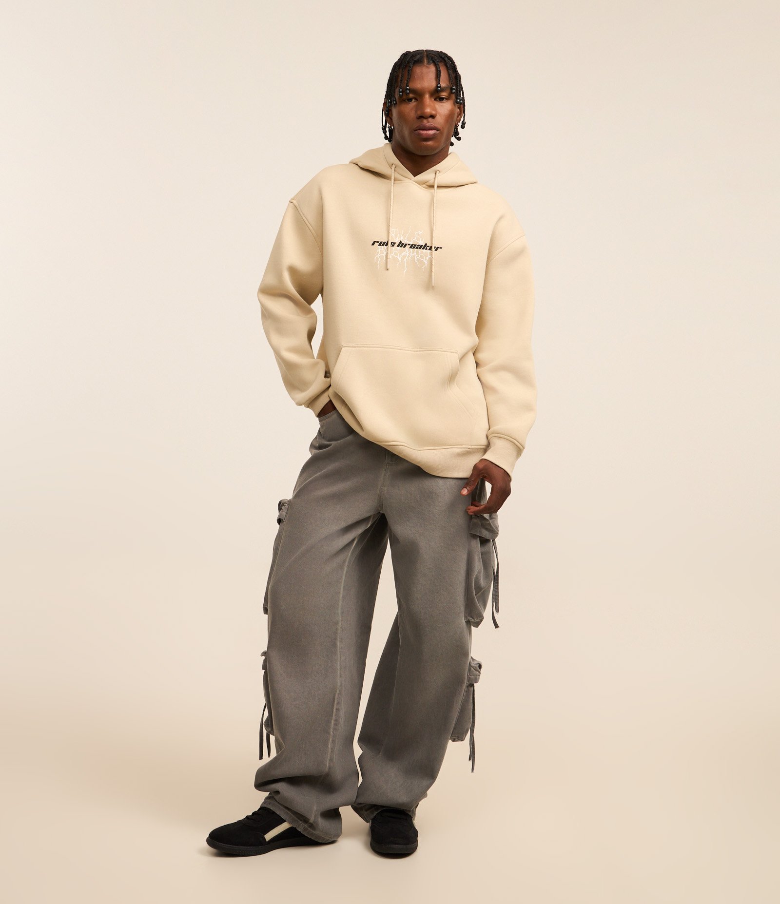 Moletom Relaxed com Capuz e Estampa de Estátua nas Costas Bege 2