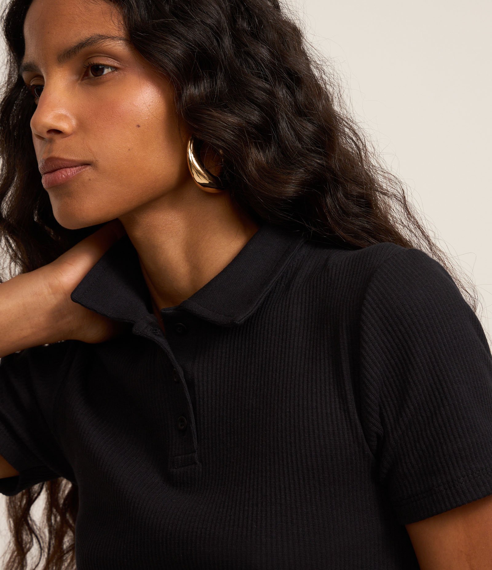 Blusa Básica em Ribana com Gola Polo Preto 3
