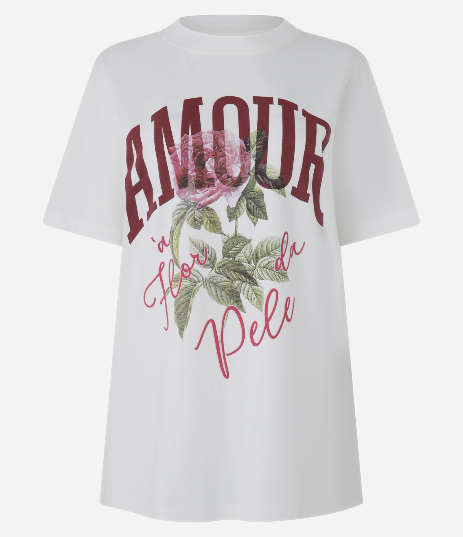 Camiseta Alongada em Algodão com Estampa Amour Branco 1