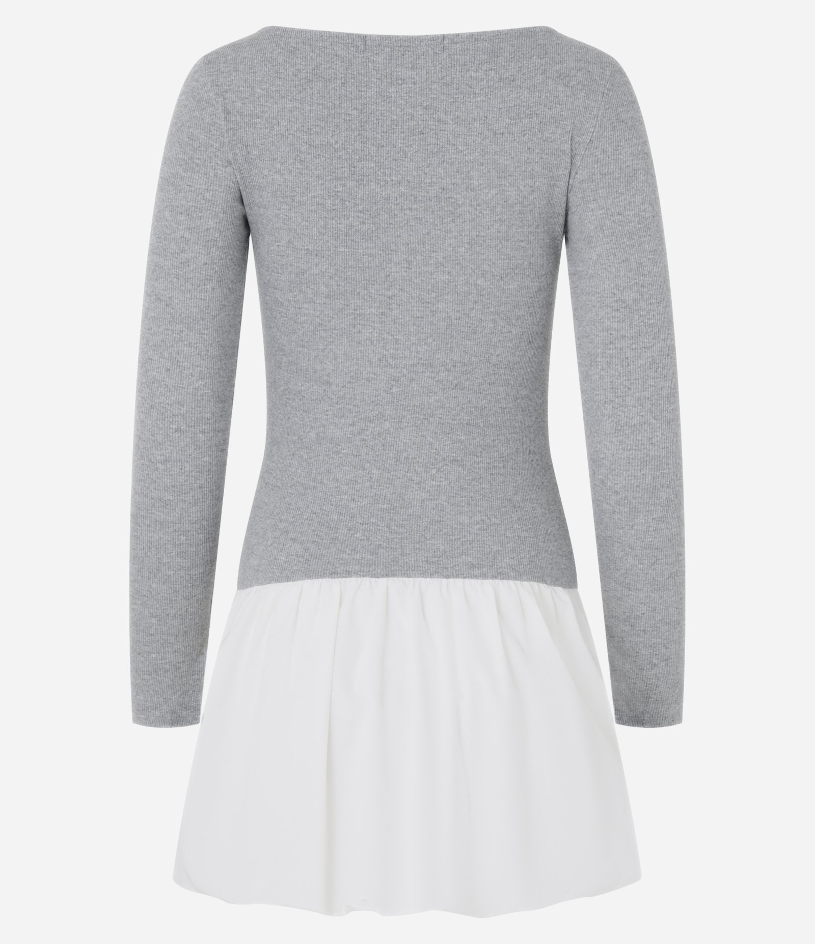 Vestido Curto Balonê Bicolor em Ribana Cinza Mescla/Branco 6
