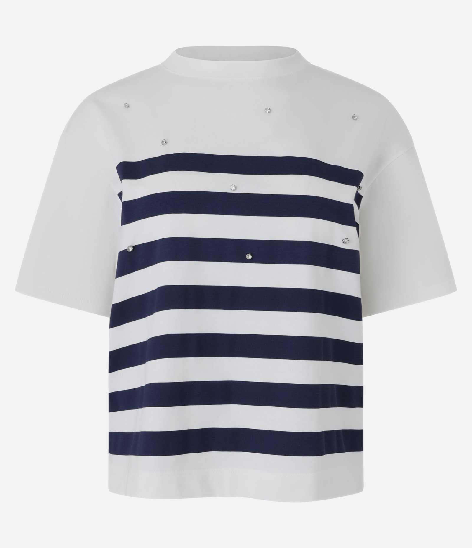 Camisetaem Algodão com Estampa de Listras e Strass Branco 4