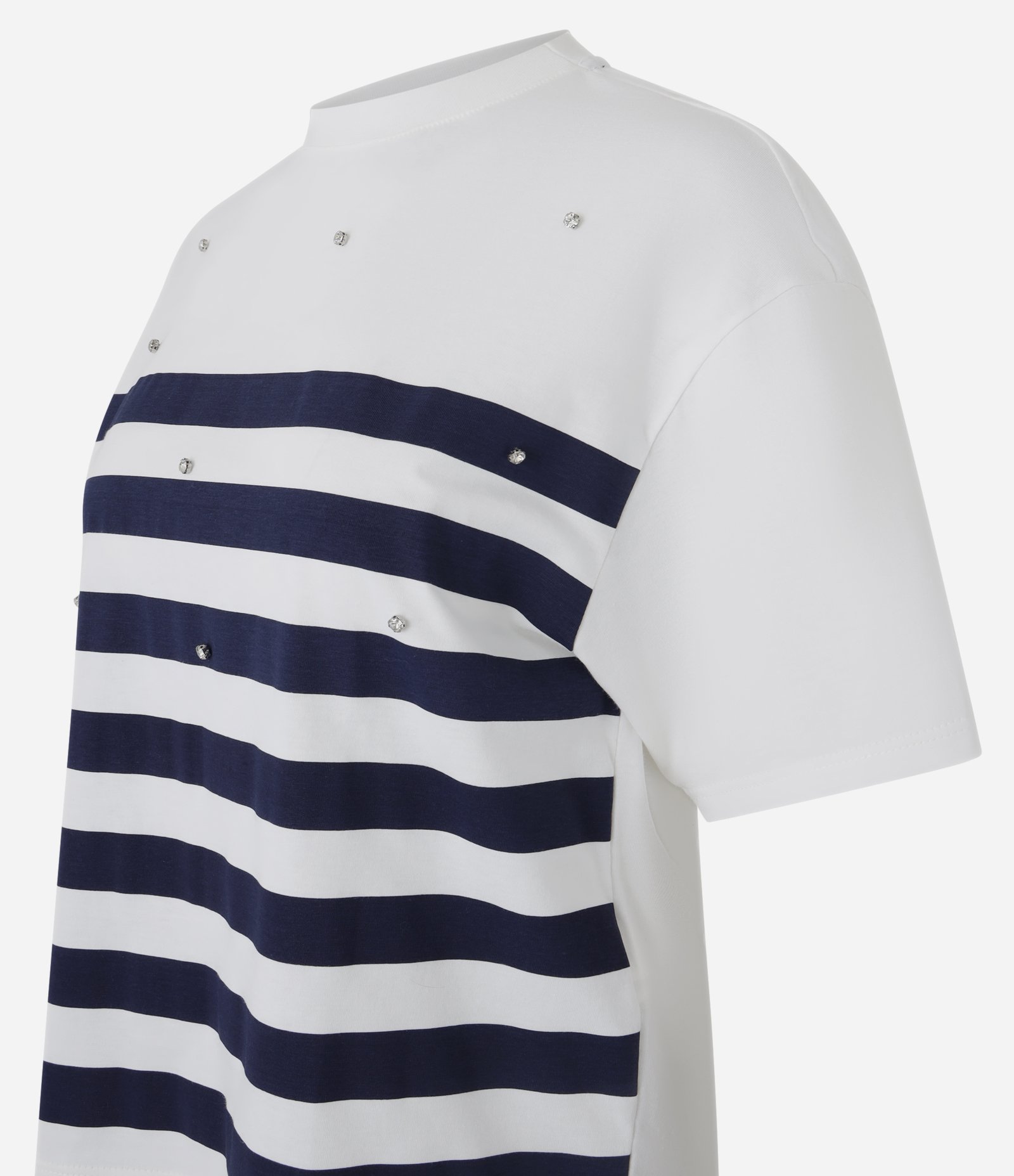 Camisetaem Algodão com Estampa de Listras e Strass Branco 5