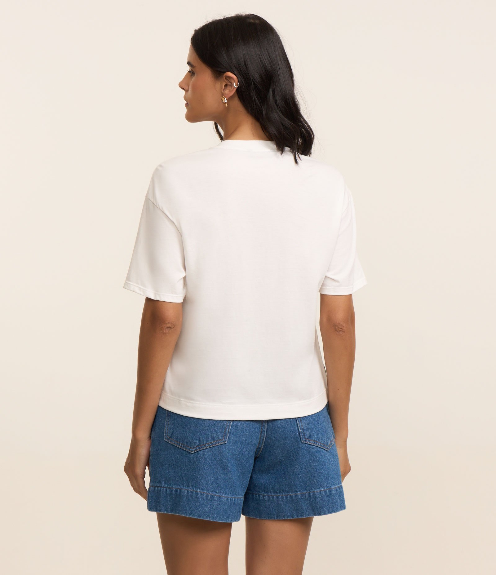 Camisetaem Algodão com Estampa de Listras e Strass Branco 3