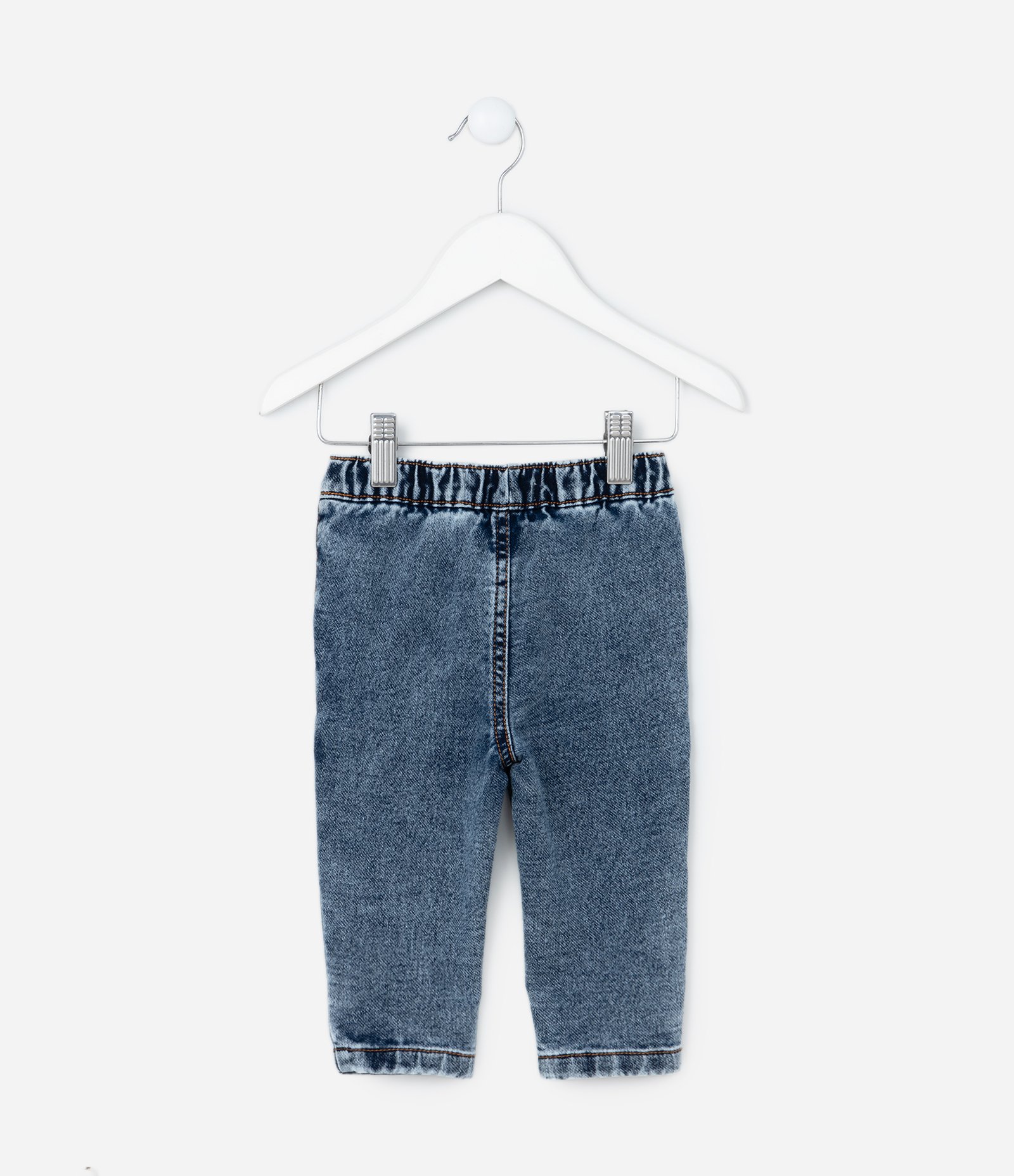 Calça Infantil em Jeans Estonado com Cordão - Tam 0 a 18 meses Azul 2