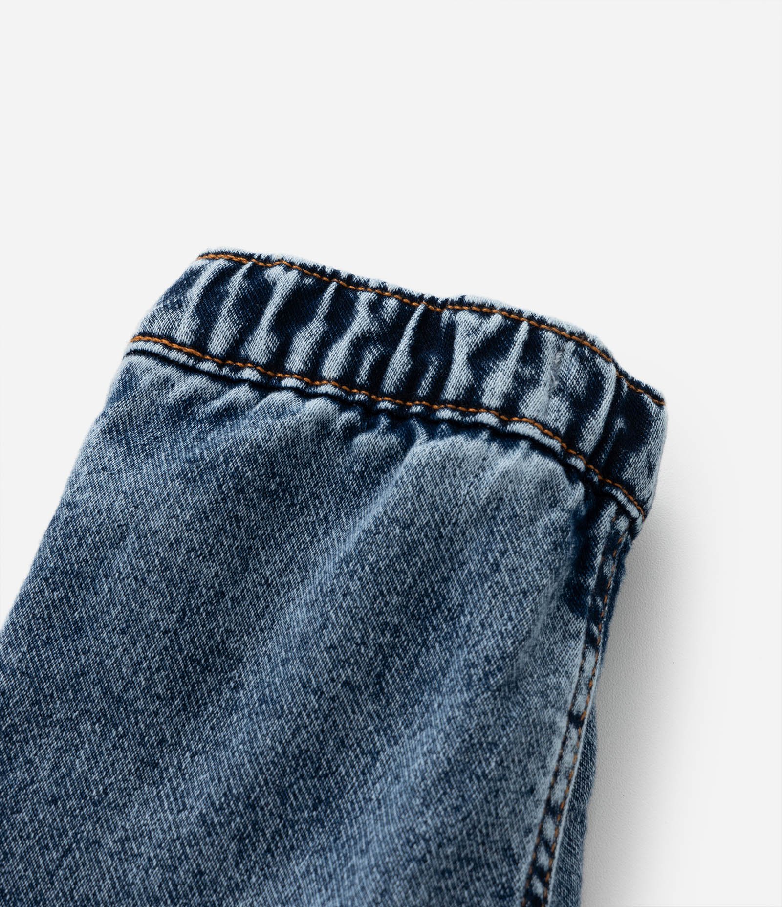 Calça Infantil em Jeans Estonado com Cordão - Tam 0 a 18 meses Azul 3