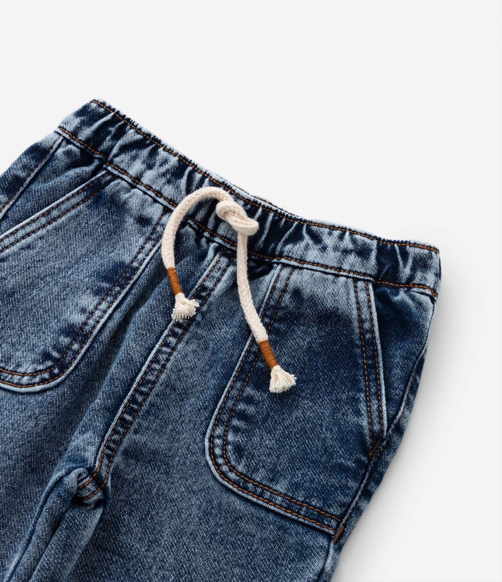 Calça Infantil em Jeans Estonado com Cordão - Tam 0 a 18 meses Azul 5