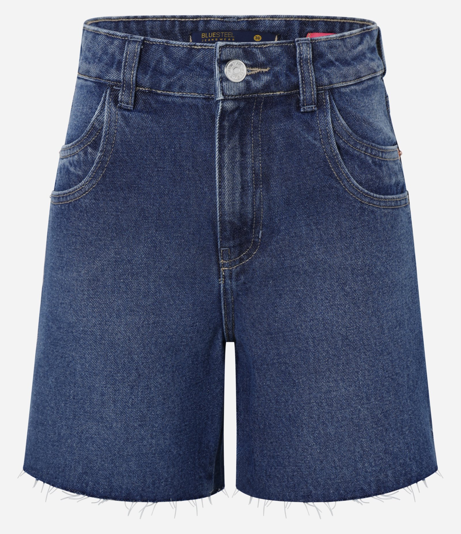 Bermuda Midi em Jeans com Bolso Duplo e Barra Fio Azul Escuro 5