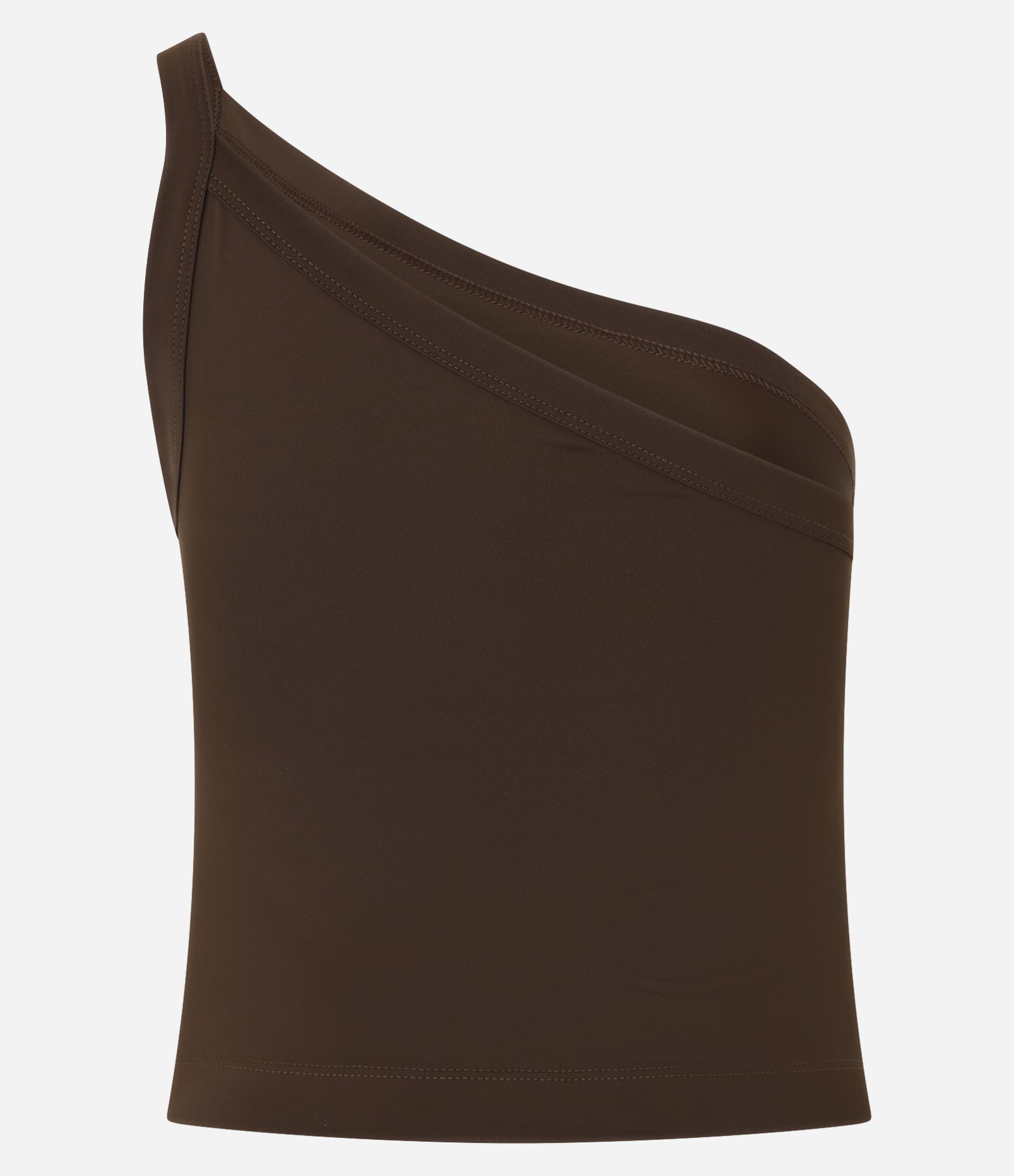 Blusa Cropped em Microfibra com Decote Um Ombro Só Marrom 5