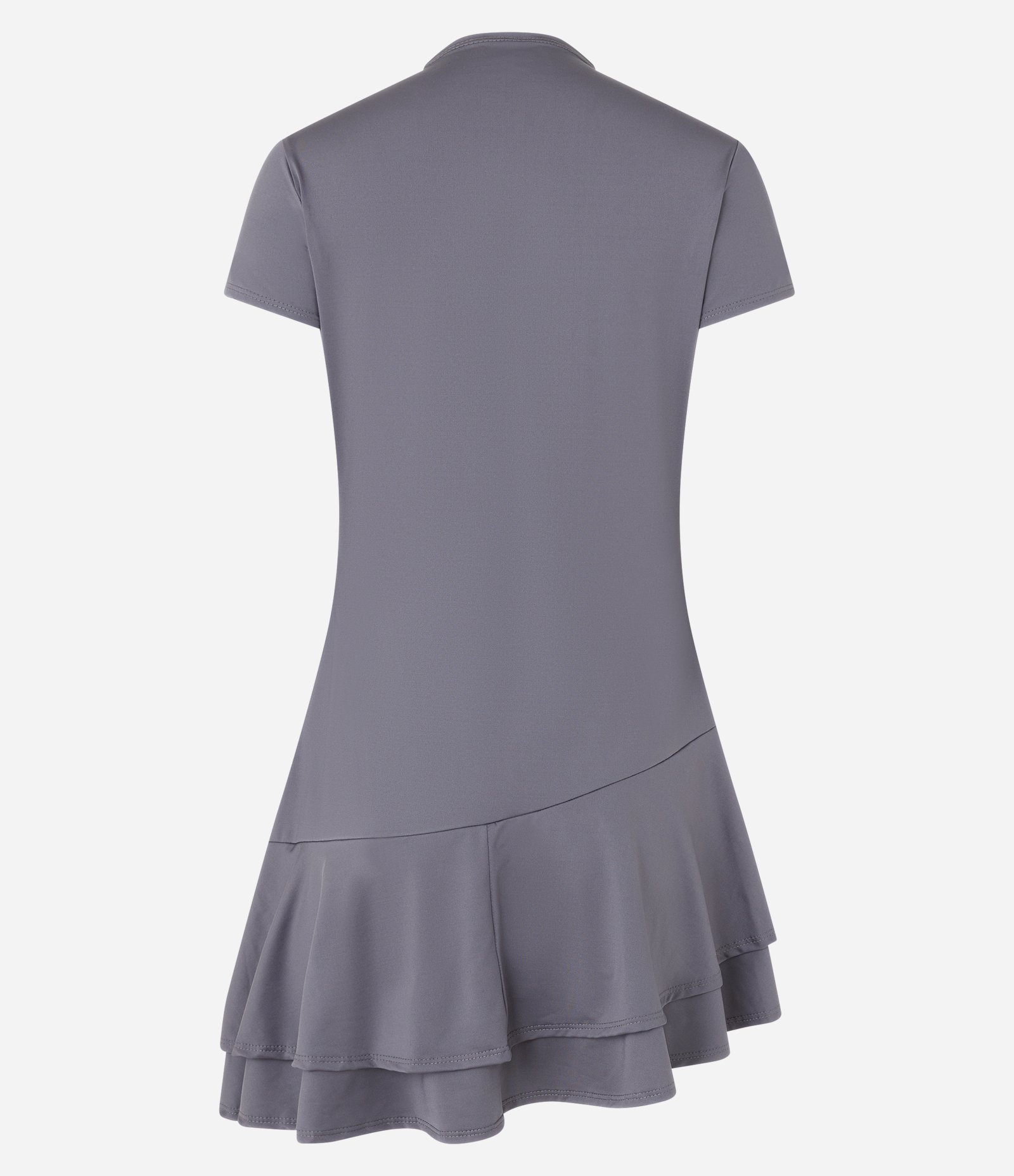 Vestido Curto com Gola Alta e Barra Assimétrica Cinza 6