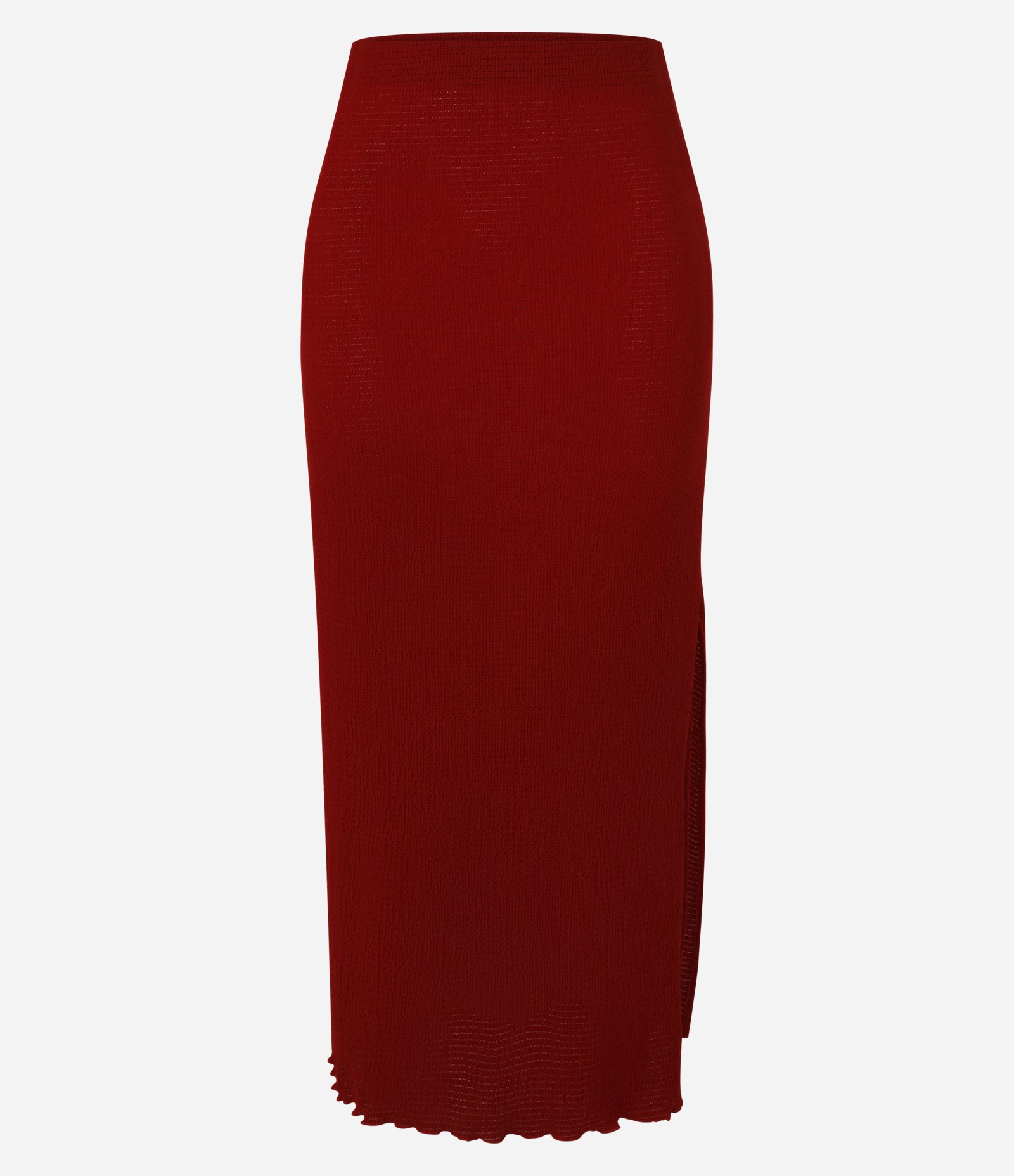 Saia Midi Texturizado com Fenda Lateral Vermelho 5