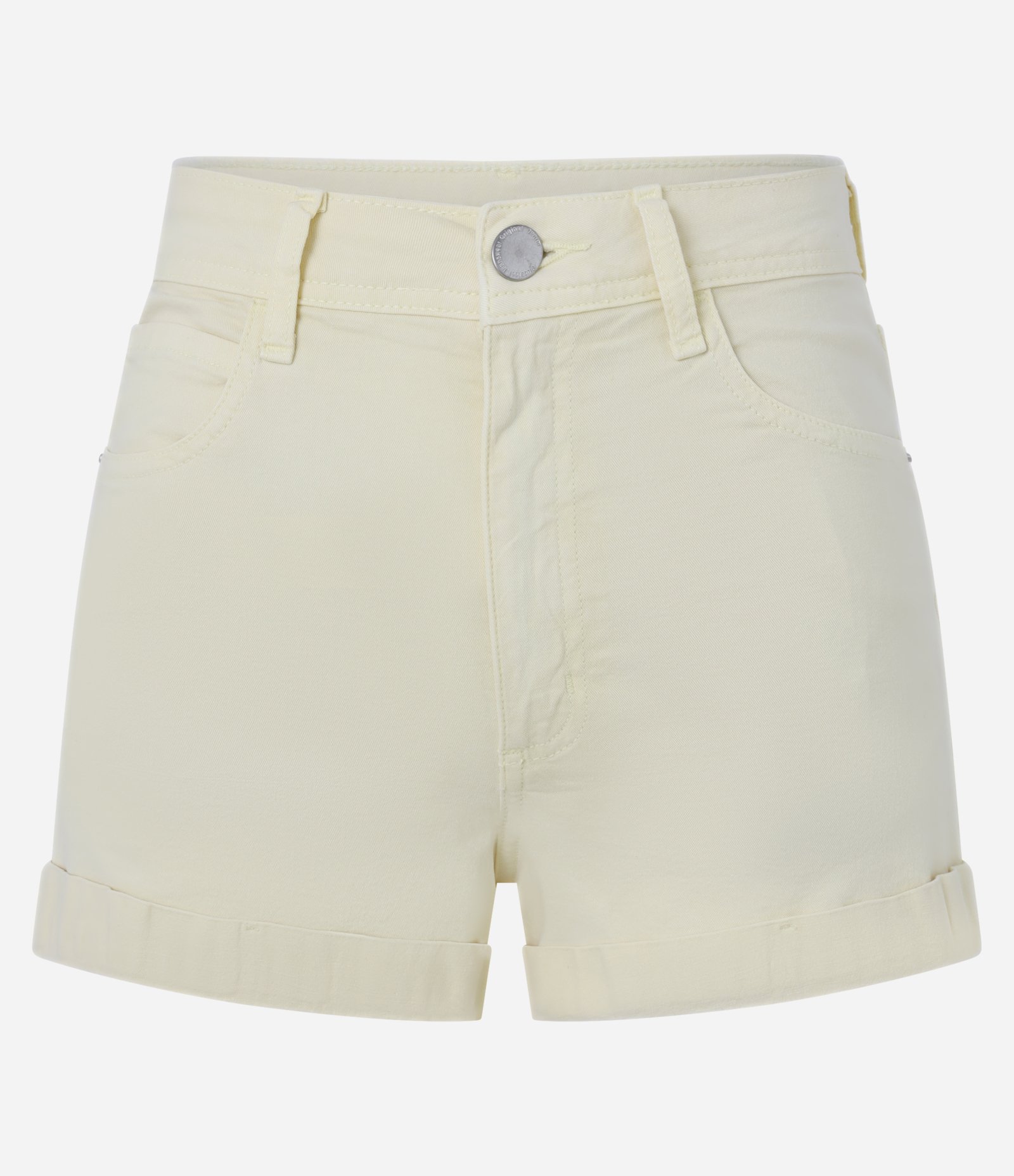 Short em Sarja com Cintura Alta e Barra Dobrada Amarelo Claro 1