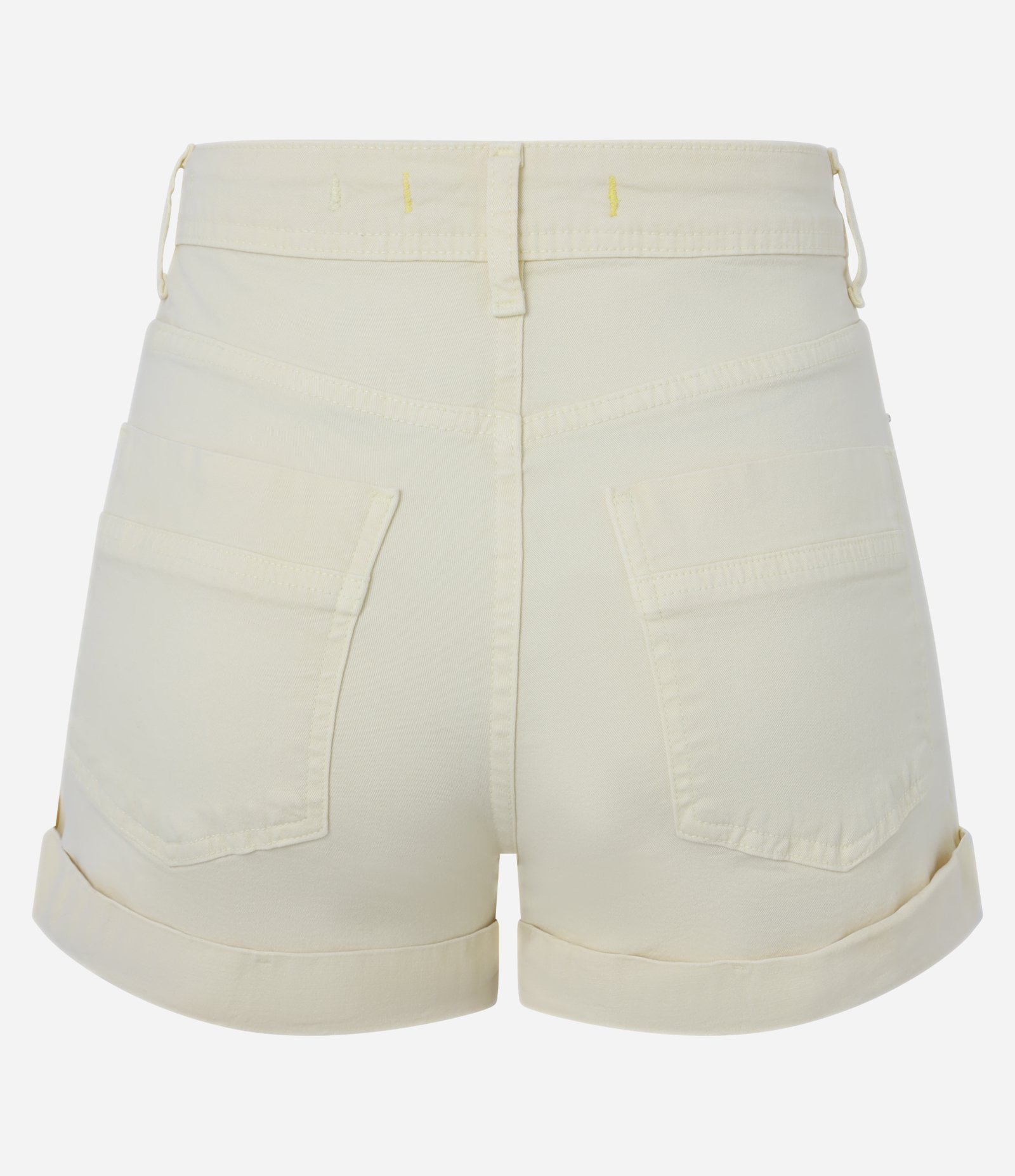 Short em Sarja com Cintura Alta e Barra Dobrada Amarelo Claro 2