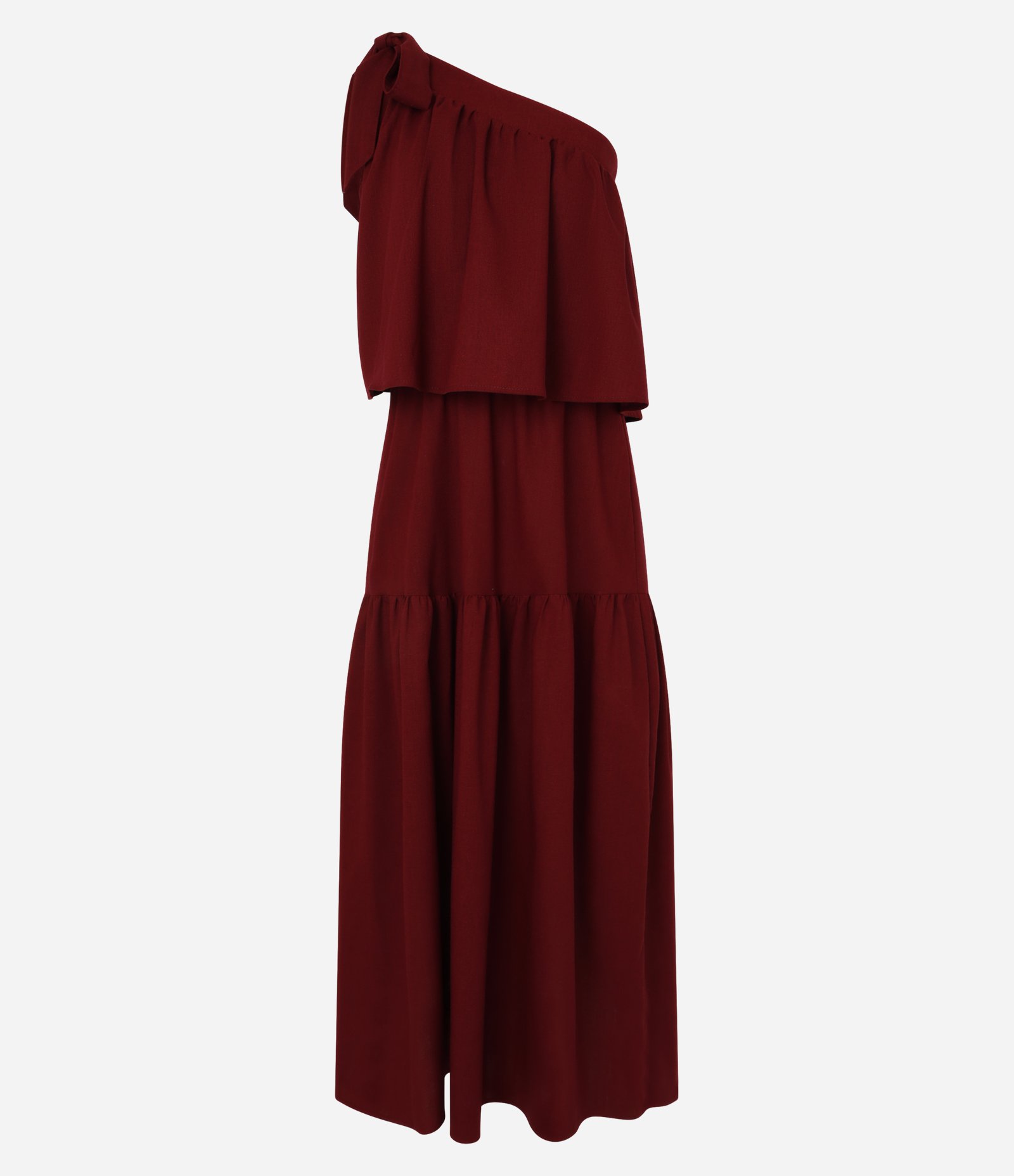 Vestido Midi Um Ombro Só com Babados Vermelho 7