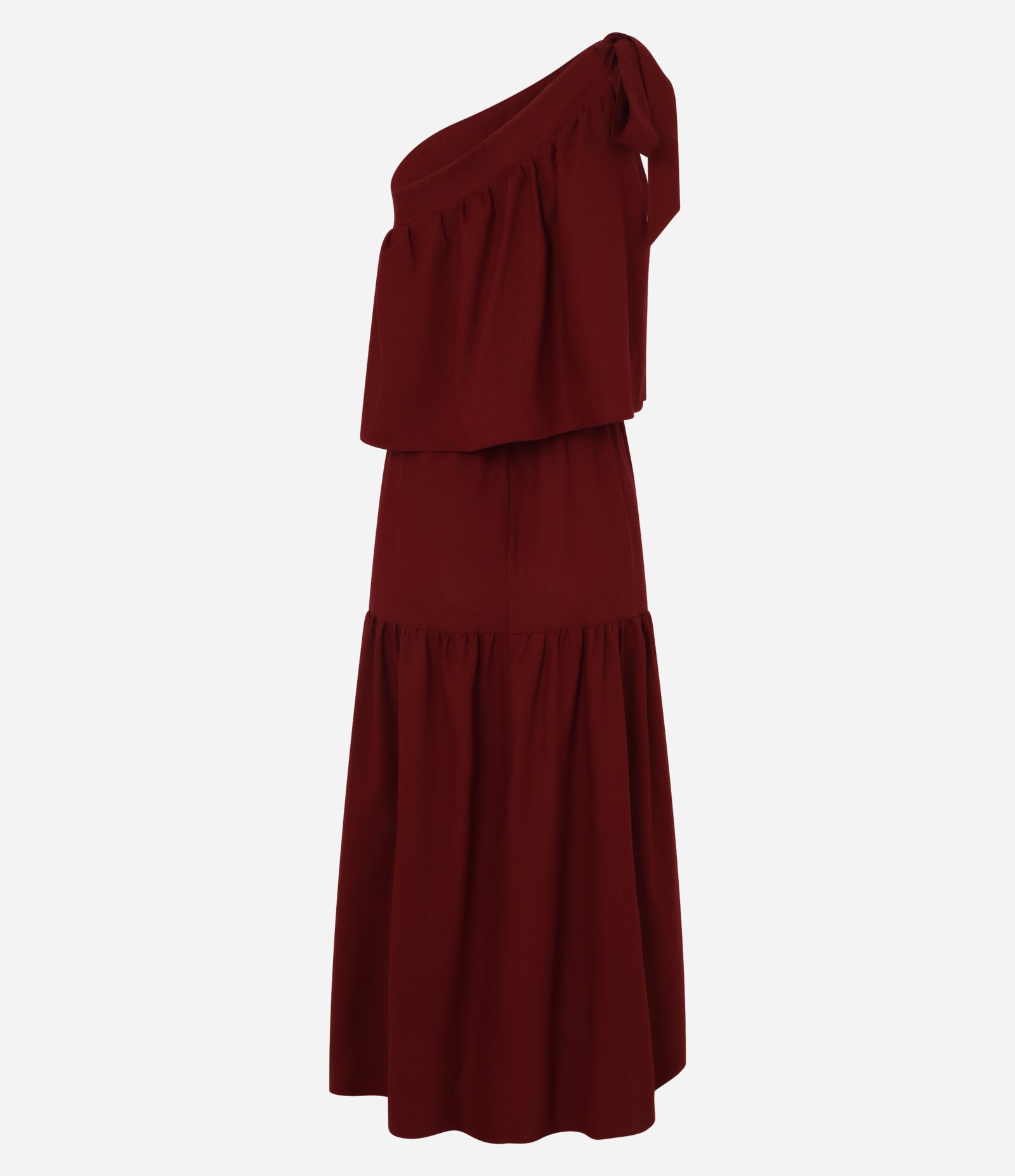 Vestido Midi Um Ombro Só com Babados Vermelho 8