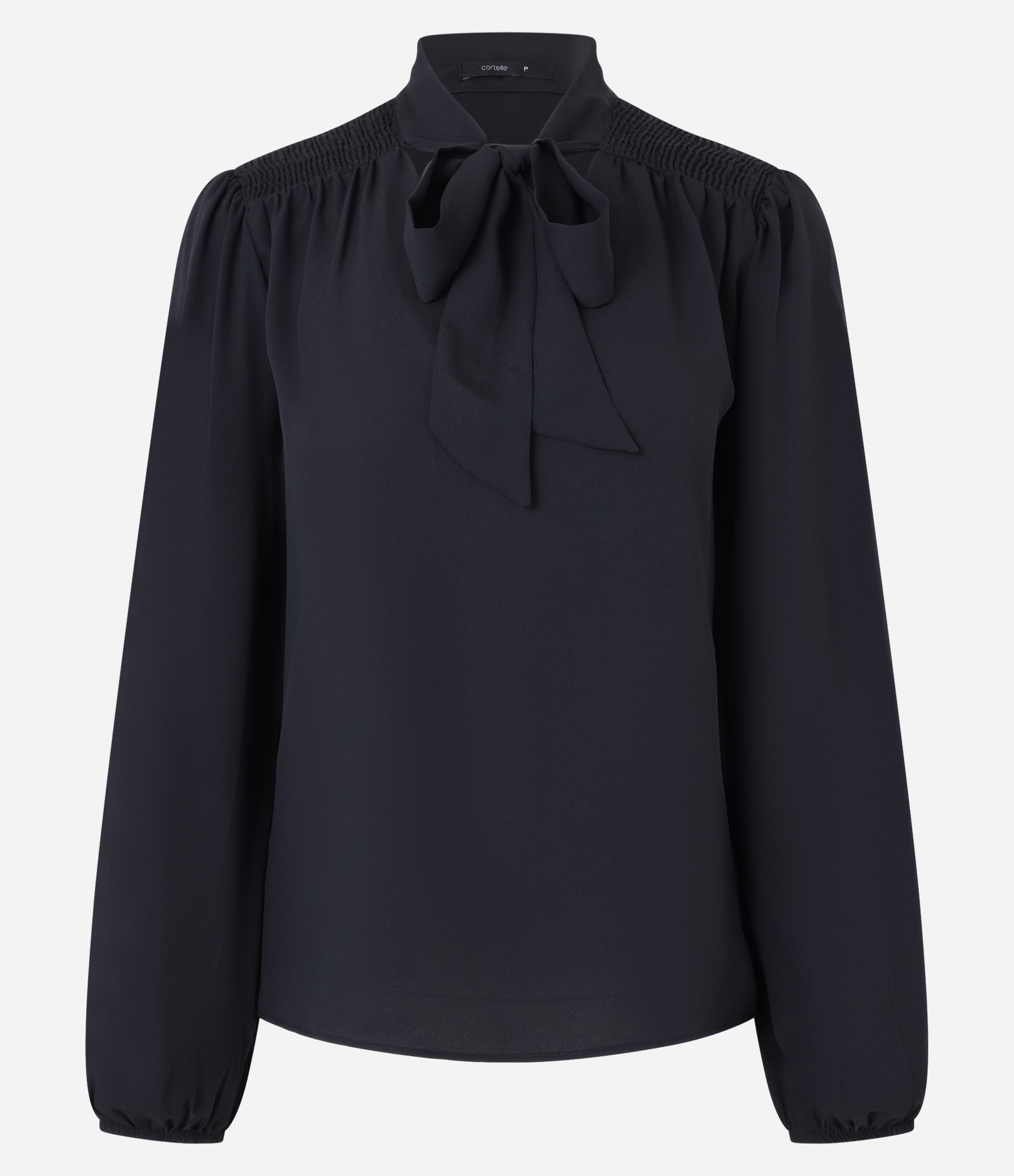 Blusa em Crepe com Gola Laço e Detalhes de Pregas Preto 6