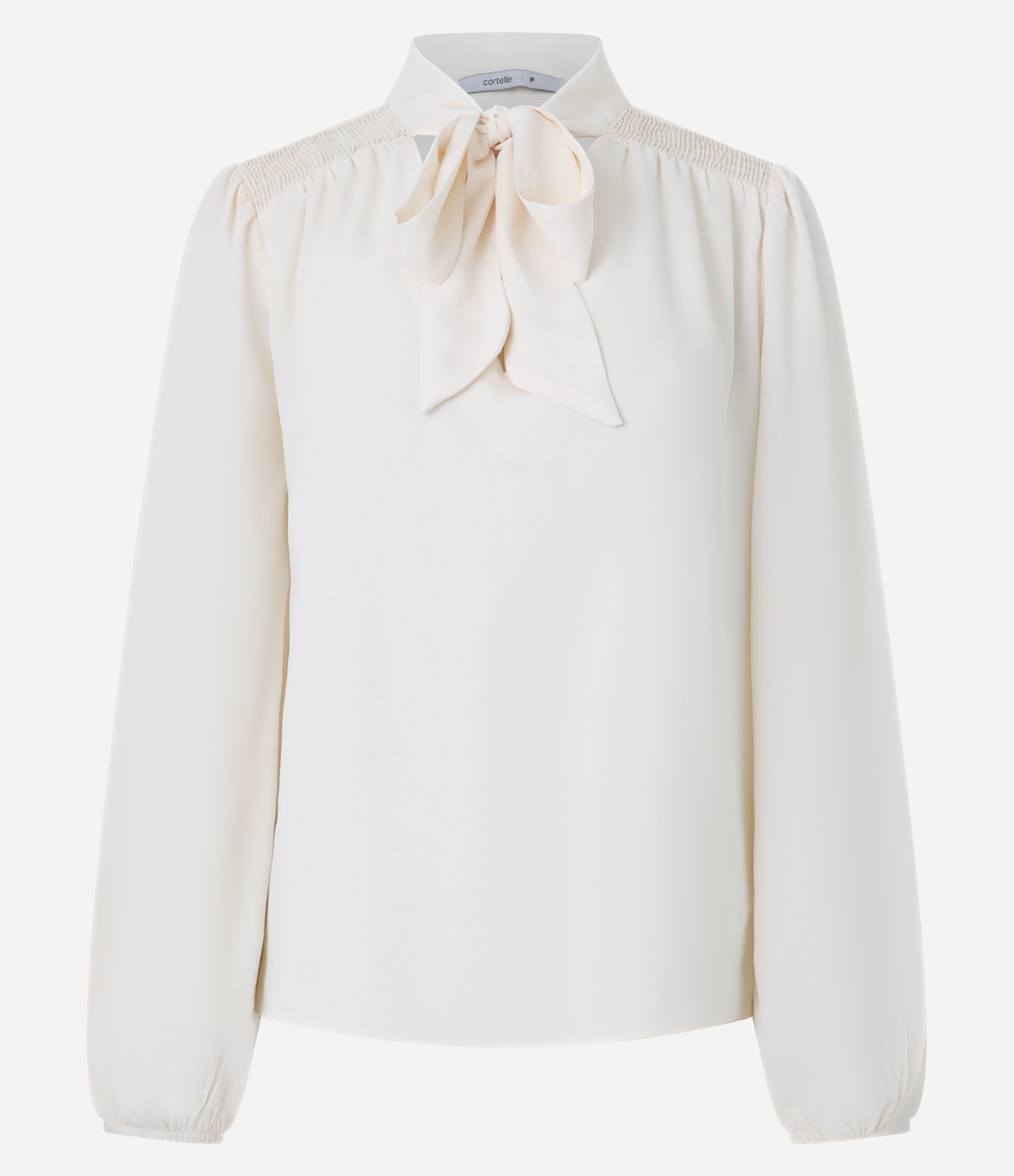 Blusa em Crepe com Gola Laço e Detalhes de Pregas Off White 5