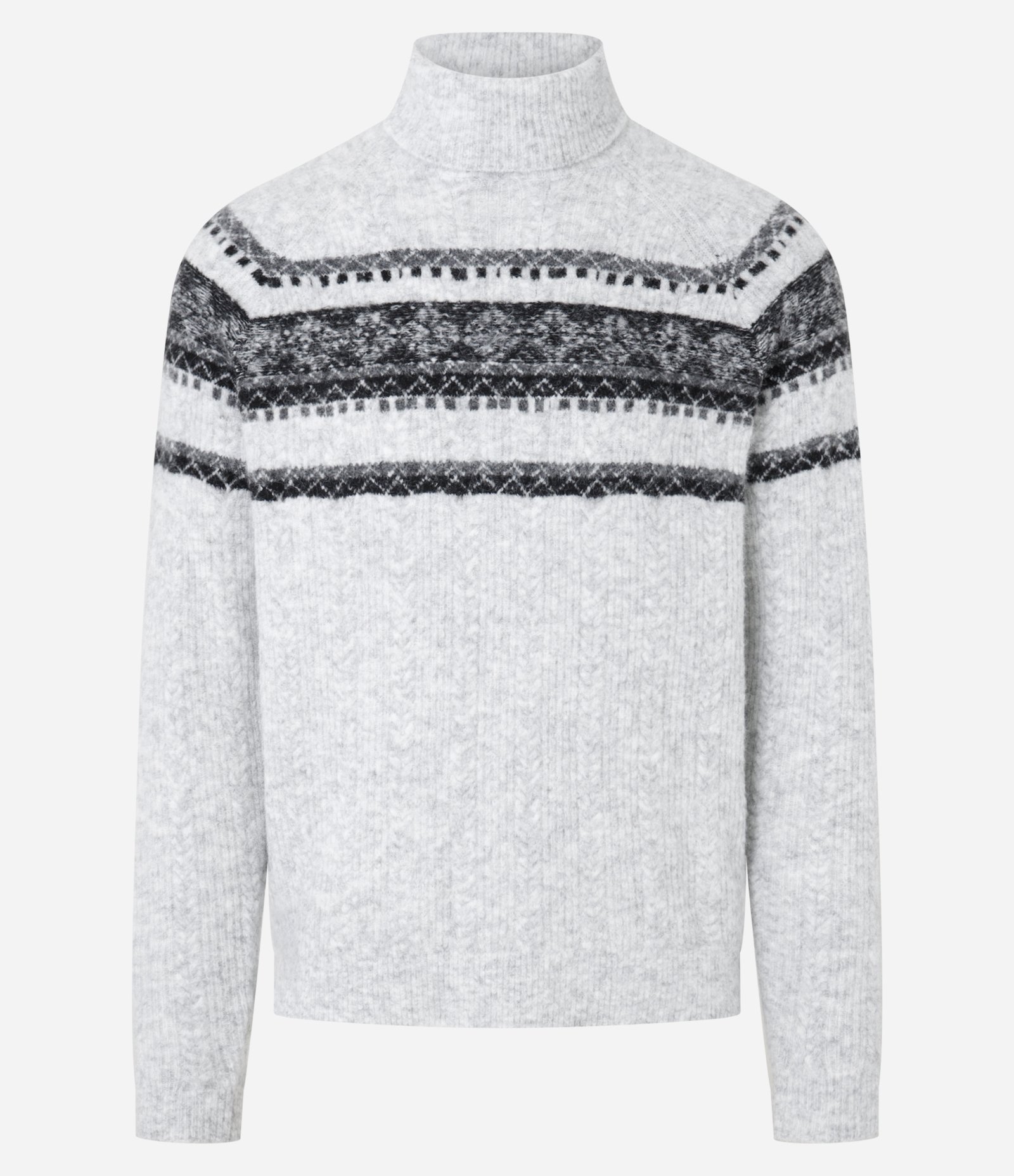 Sueter em Tricô com Textura Jacquard e Estampa Étnica Cinza 4