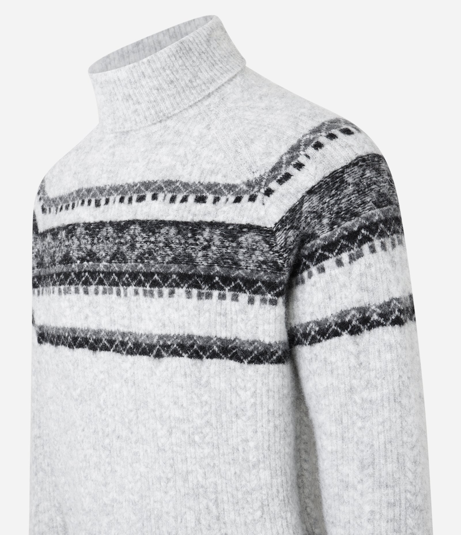 Sueter em Tricô com Textura Jacquard e Estampa Étnica Cinza 5