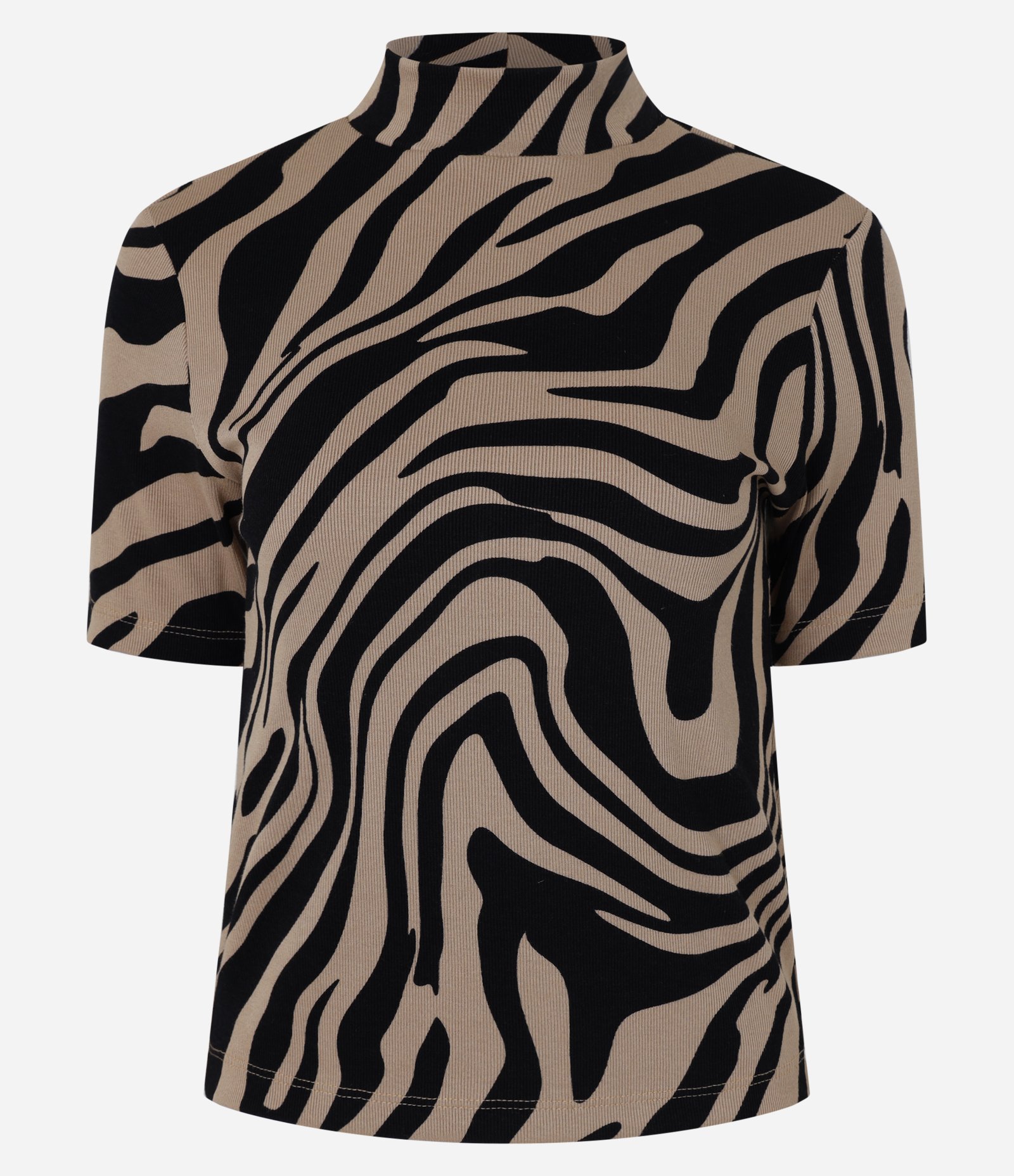 Blusa em Ribana com Gola Alta e Estampa Zebra Marrom/Preto 2