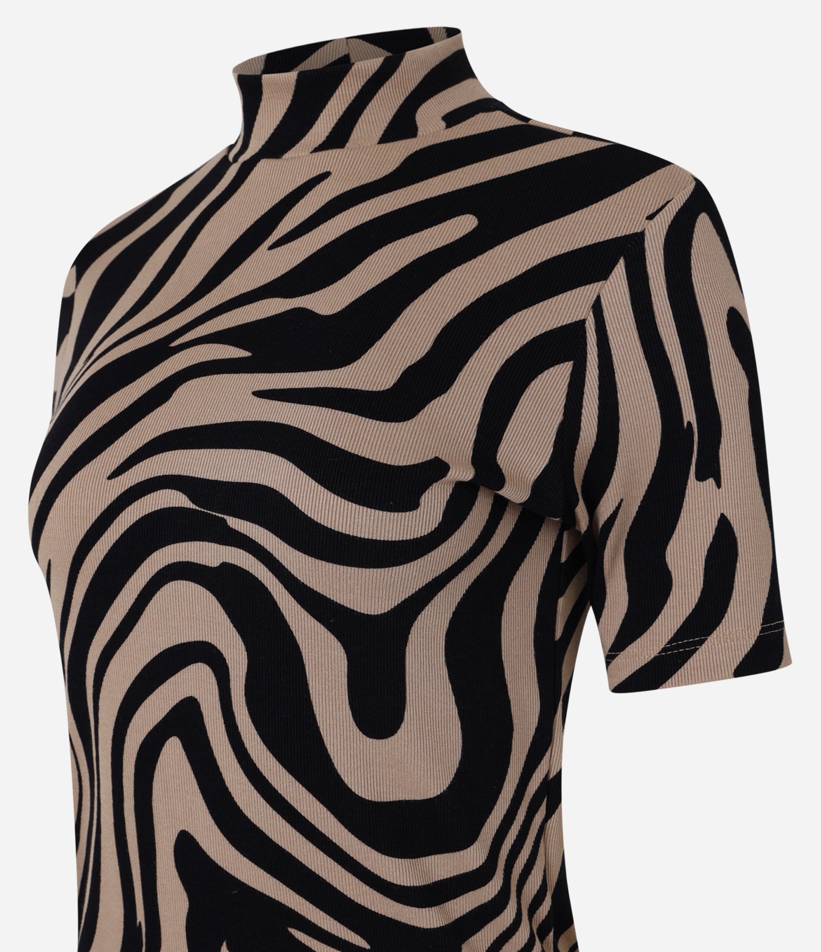 Blusa em Ribana com Gola Alta e Estampa Zebra Marrom/Preto 3