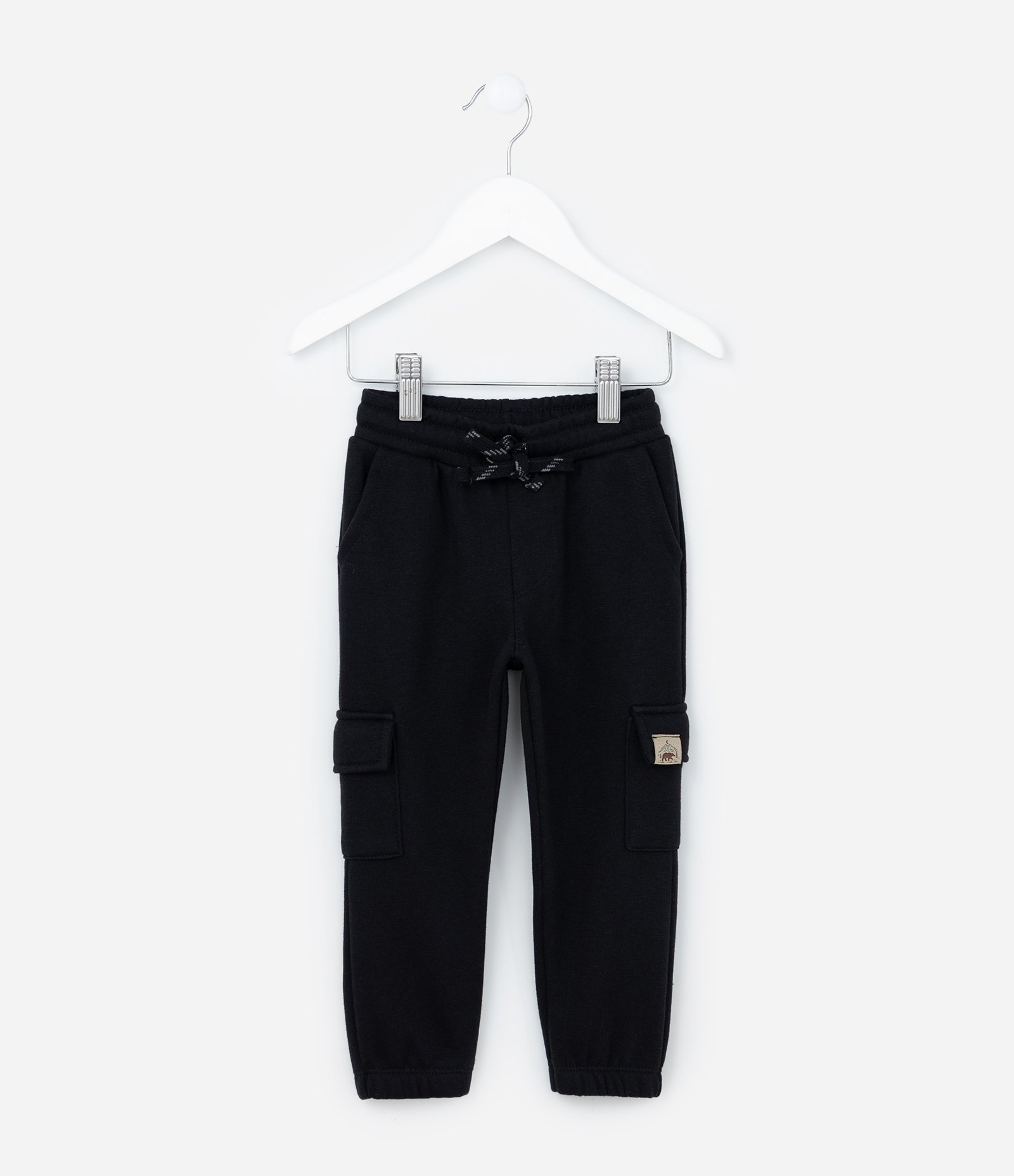 Calça Jogger Infantil em Moletom com Bolso Cargo - Tam 1 a 5 Anos Preto 1