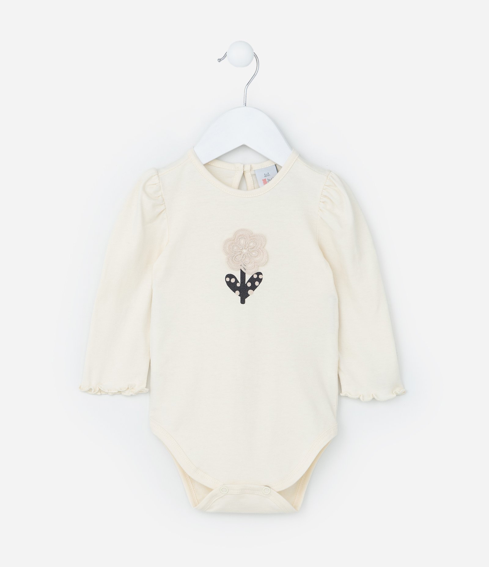 Conjunto Infantil com Estampa Florzinhas - Tam 0 a 18 meses Bege/Preto 3