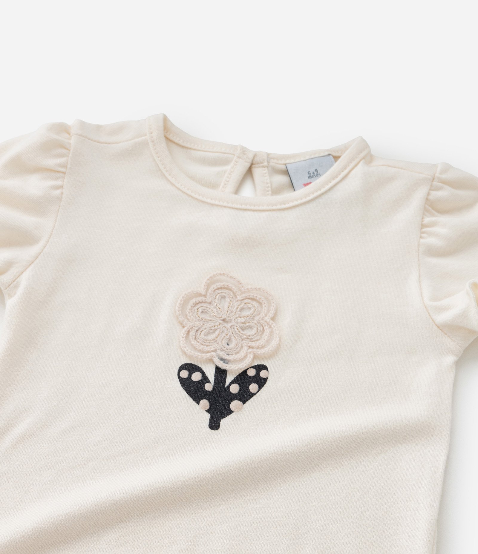 Conjunto Infantil com Estampa Florzinhas - Tam 0 a 18 meses Bege/Preto 11