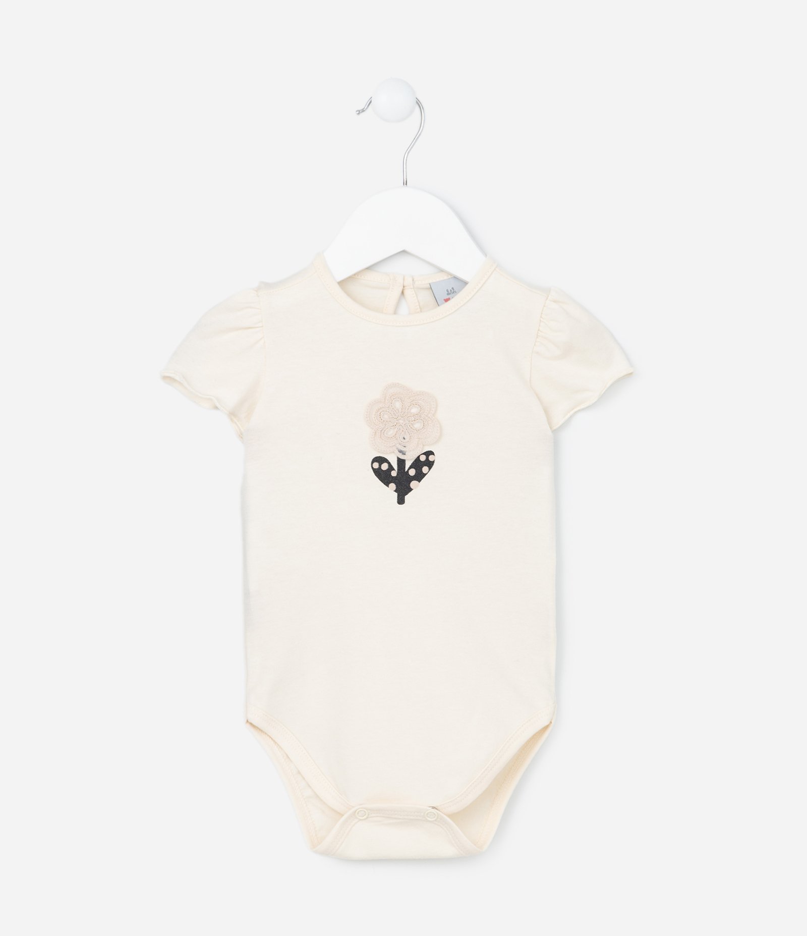 Conjunto Infantil com Estampa Florzinhas - Tam 0 a 18 meses Bege/Preto 3