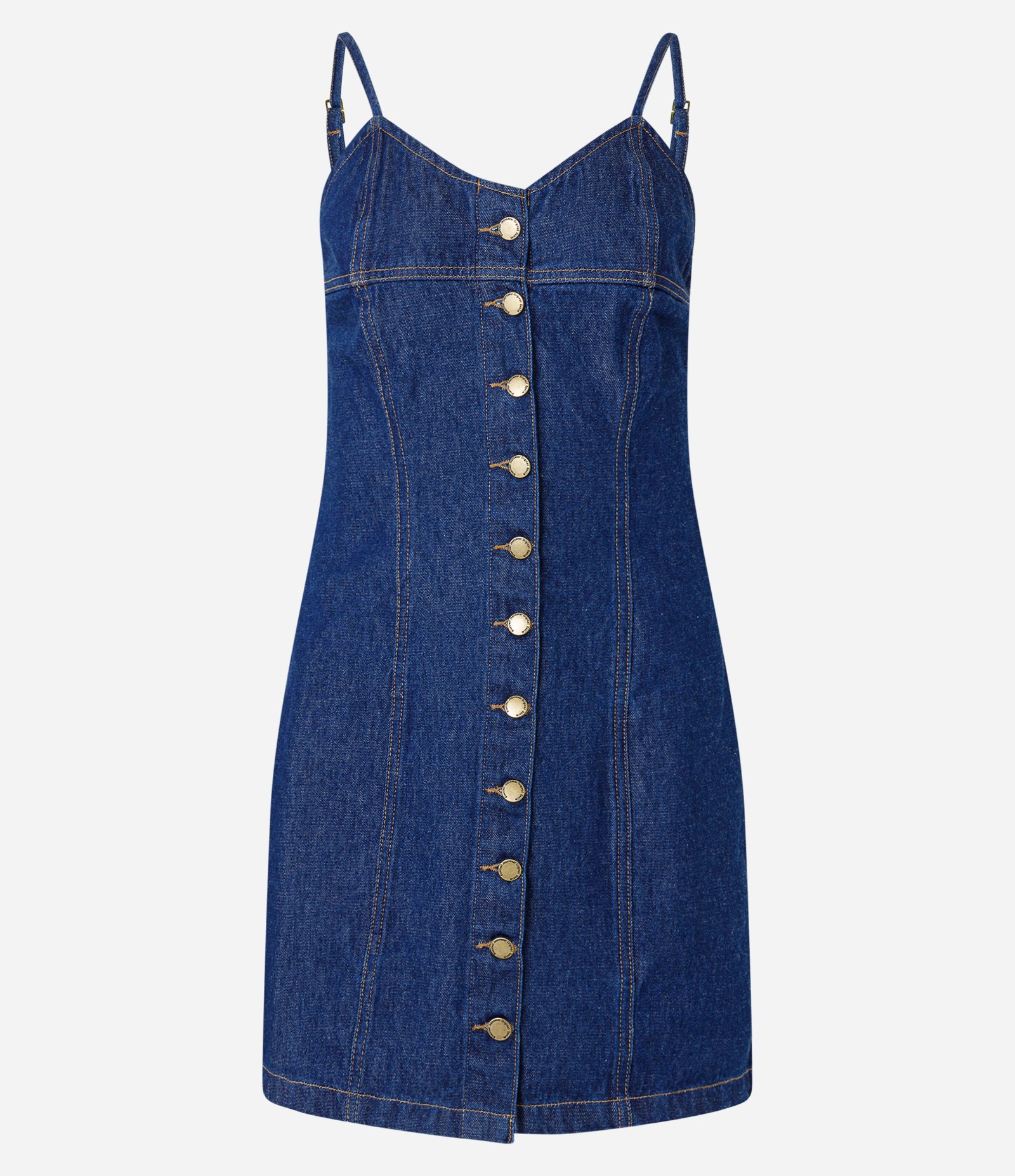 Vestido Curto em Jeans com Abotoamento e Alcinhas Azul 4