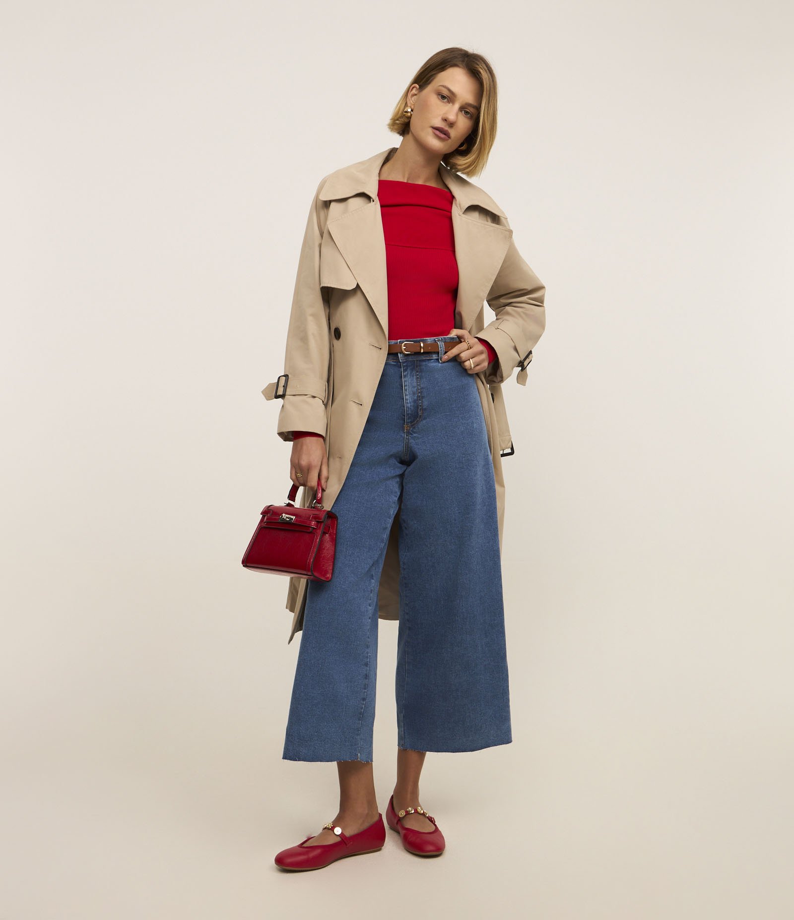 Calça Wide Leg Cropped em Jeans com Cintura Alta Azul 1