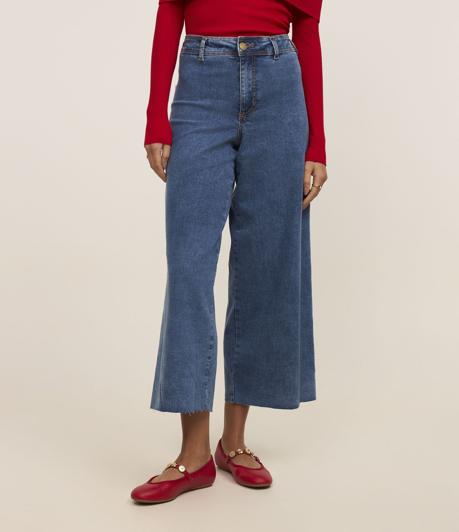 Calça Wide Leg Cropped em Jeans com Cintura Alta Azul 3
