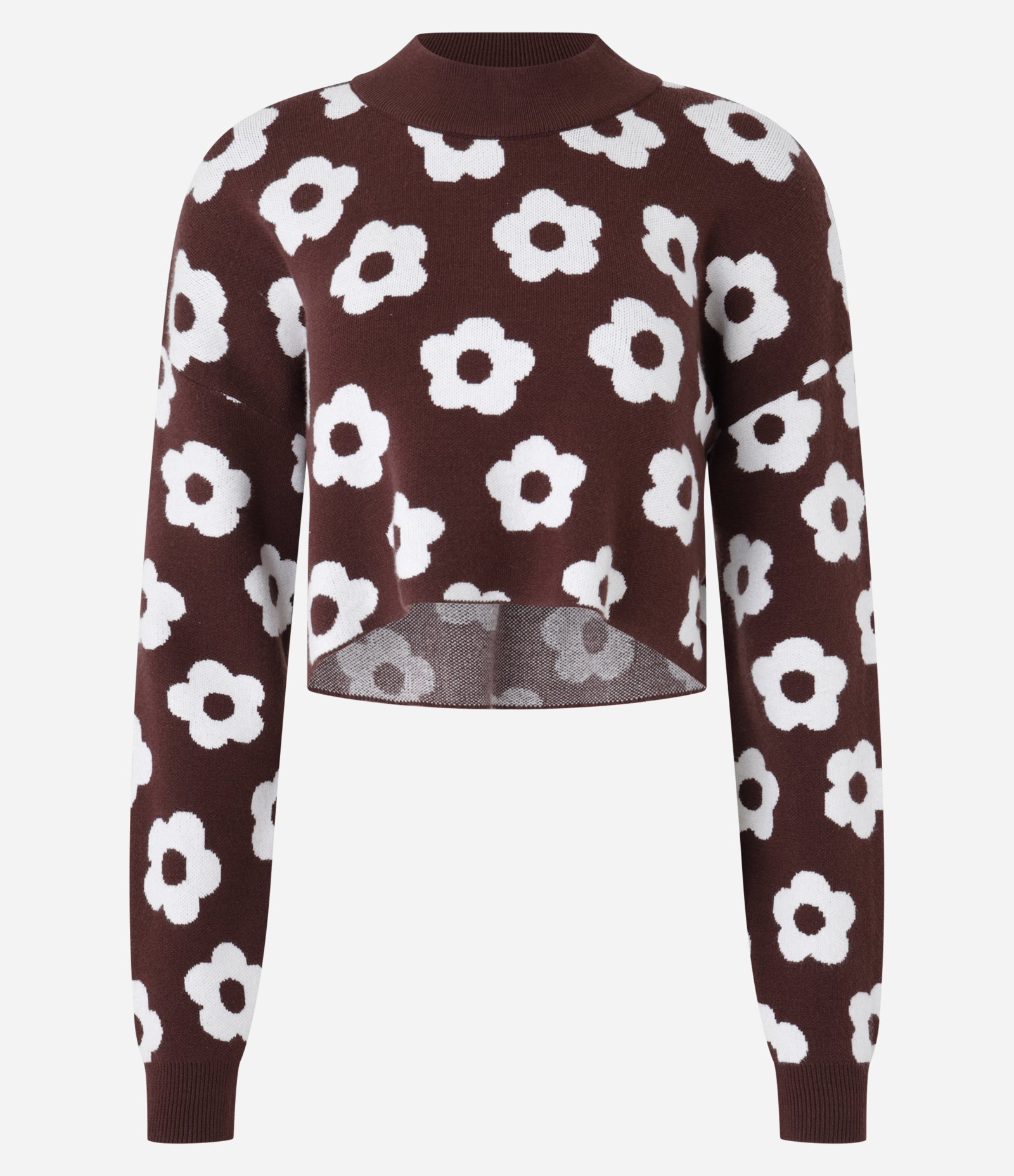 Blusão Slim em Jacquard com Estampa de Margaridas Marrom 1