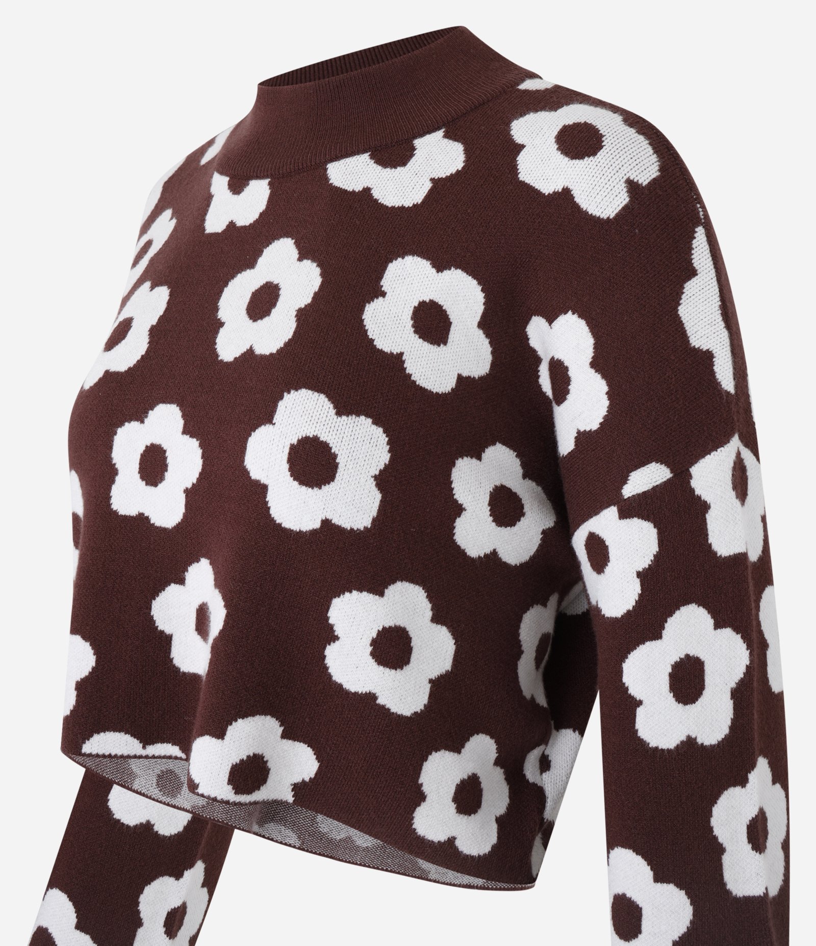 Blusão Slim em Jacquard com Estampa de Margaridas Marrom 2