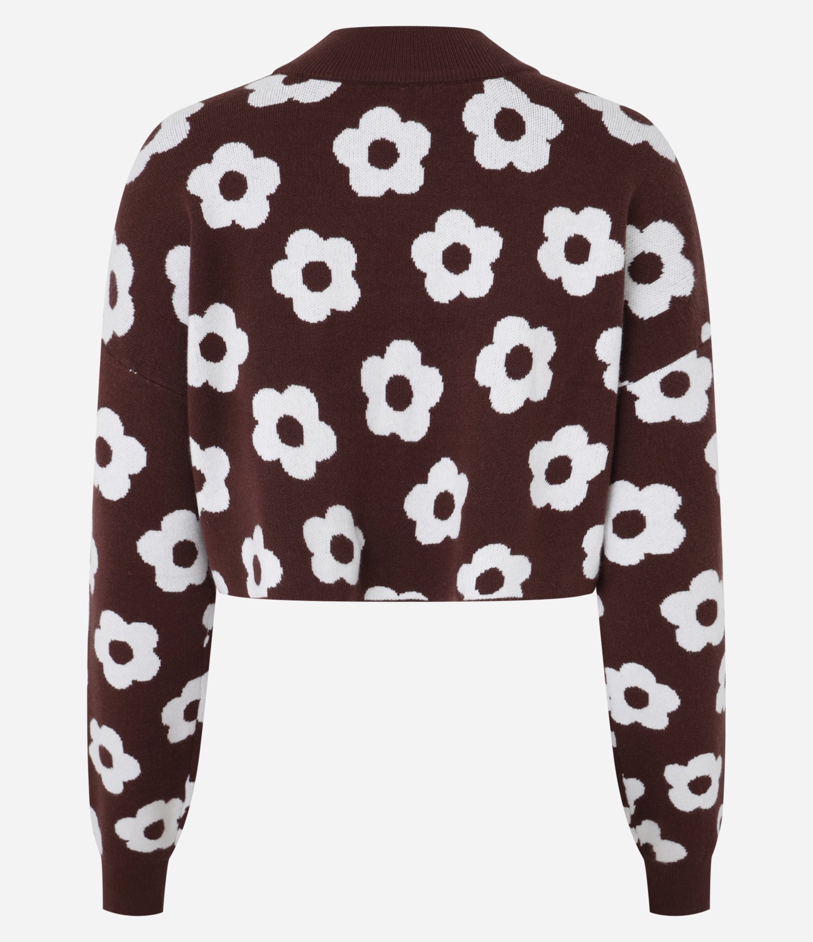 Blusão Slim em Jacquard com Estampa de Margaridas Marrom 3