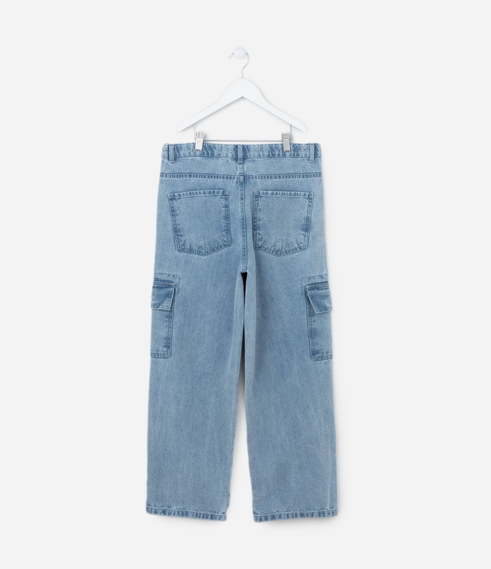 Calça Baggy Infantil em Jeans com Bolsos Cargo - Tam 5 a 14 Anos Azul Claro 2