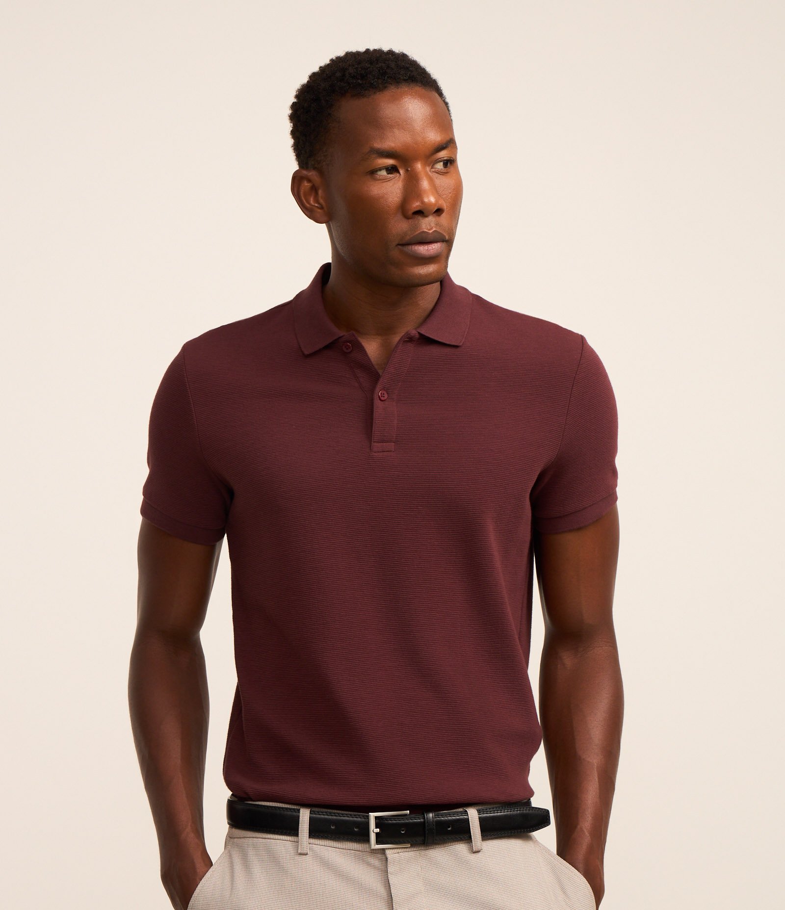 Camisa Polo Slim com Botões e Textura Canelada Marrom 1