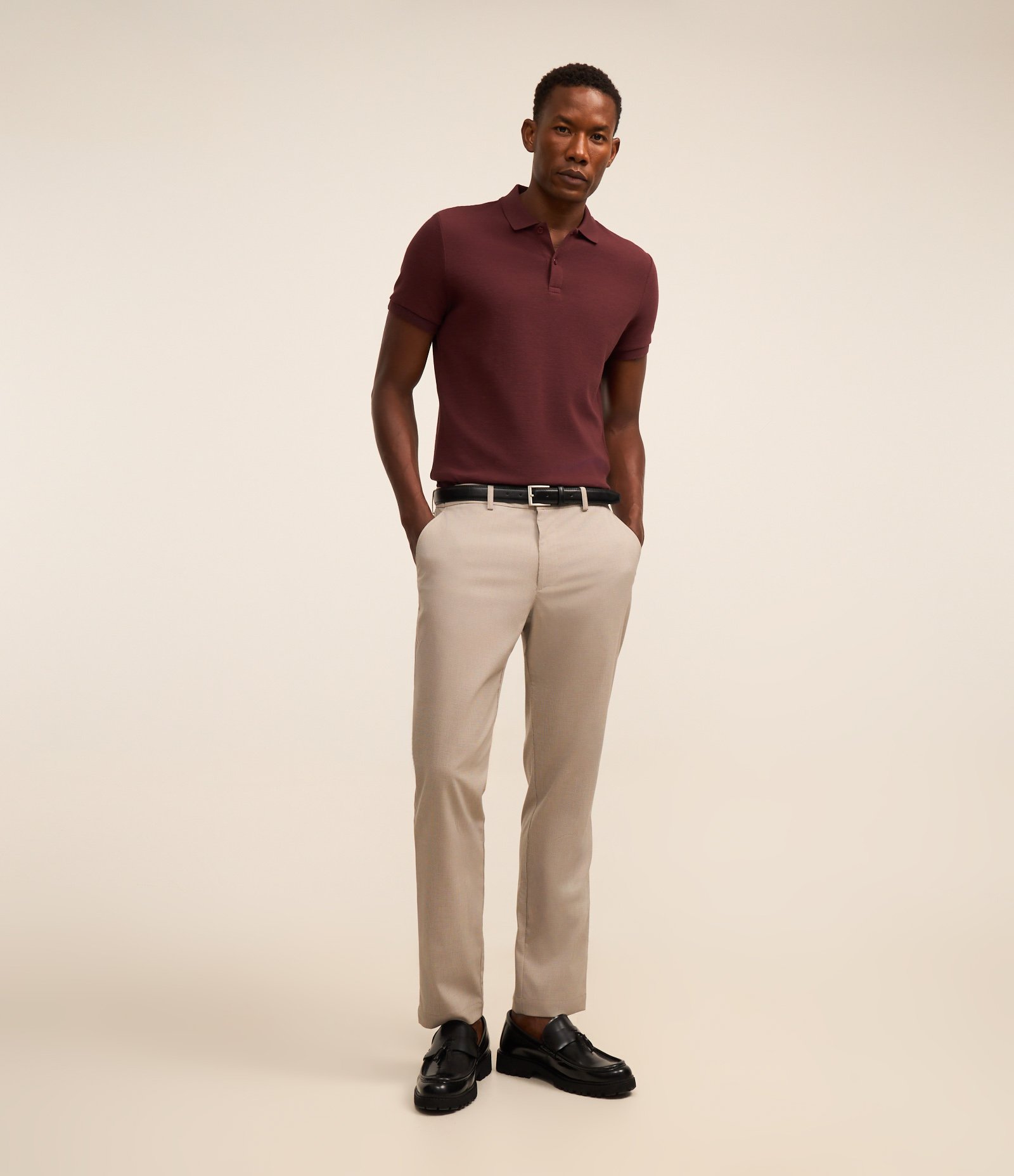 Camisa Polo Slim com Botões e Textura Canelada Marrom 2