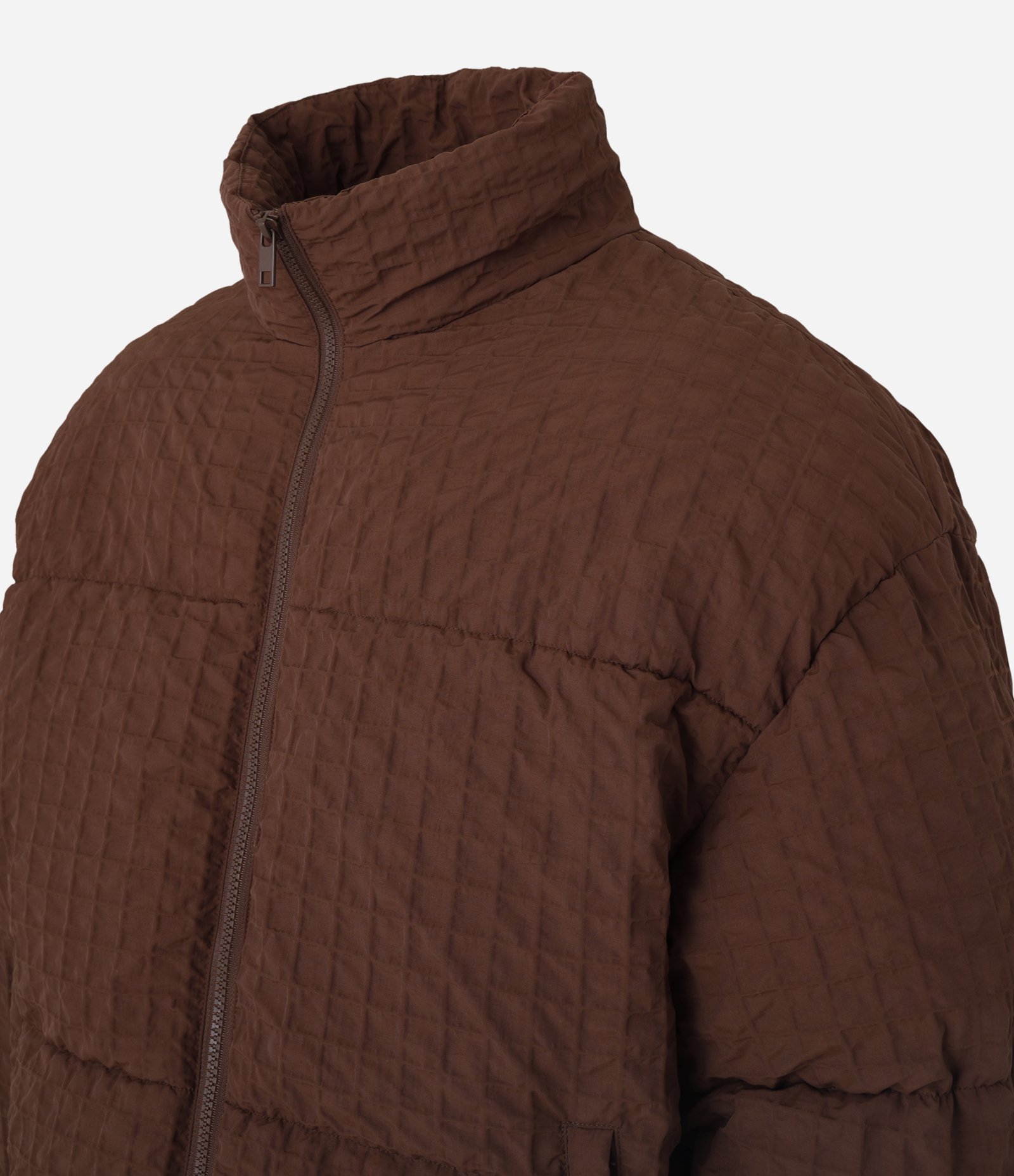 Jaqueta Boxy em Poliamida Com Texturizas Quadriculada Marrom 5