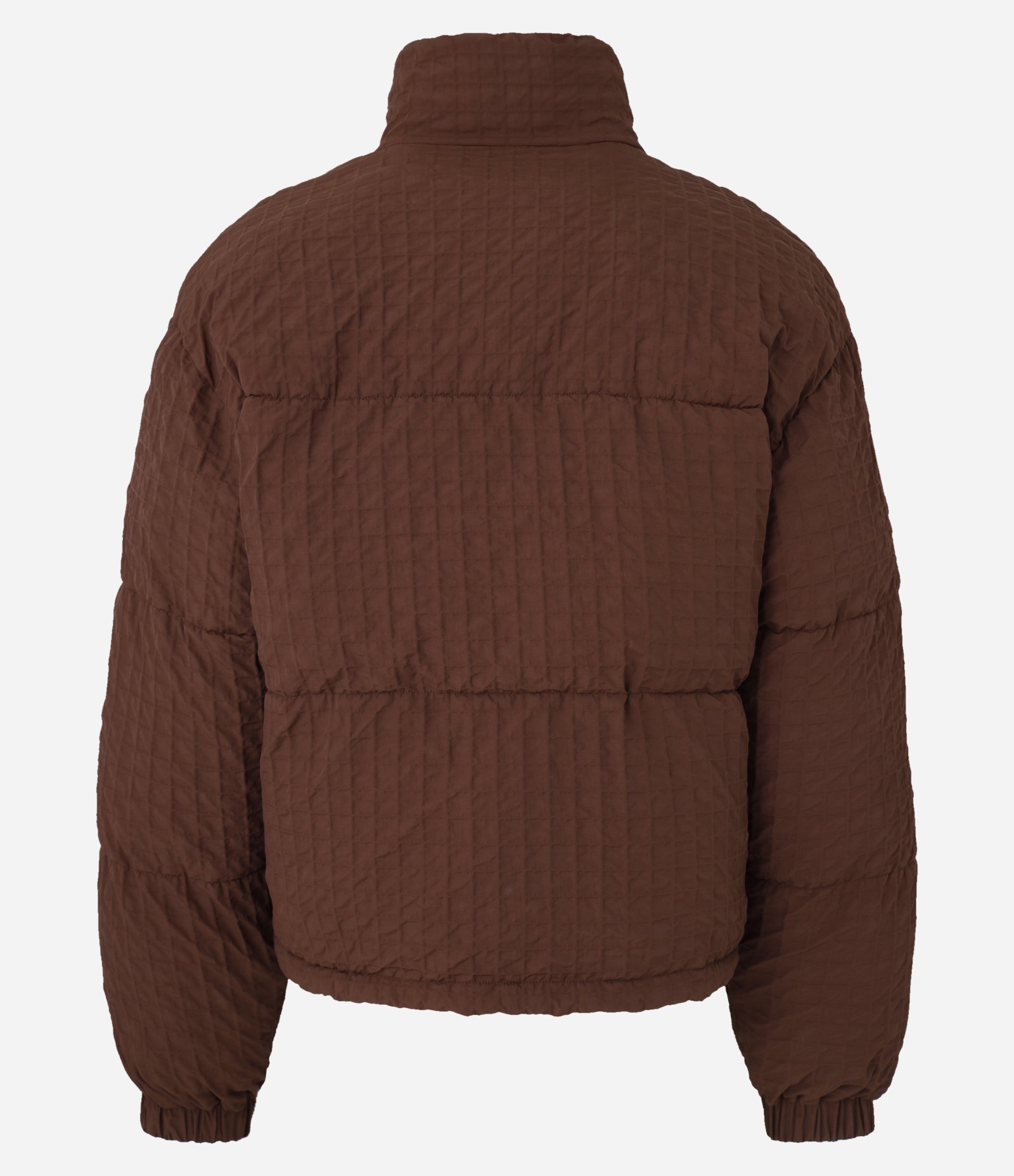 Jaqueta Boxy em Poliamida Com Texturizas Quadriculada Marrom 6