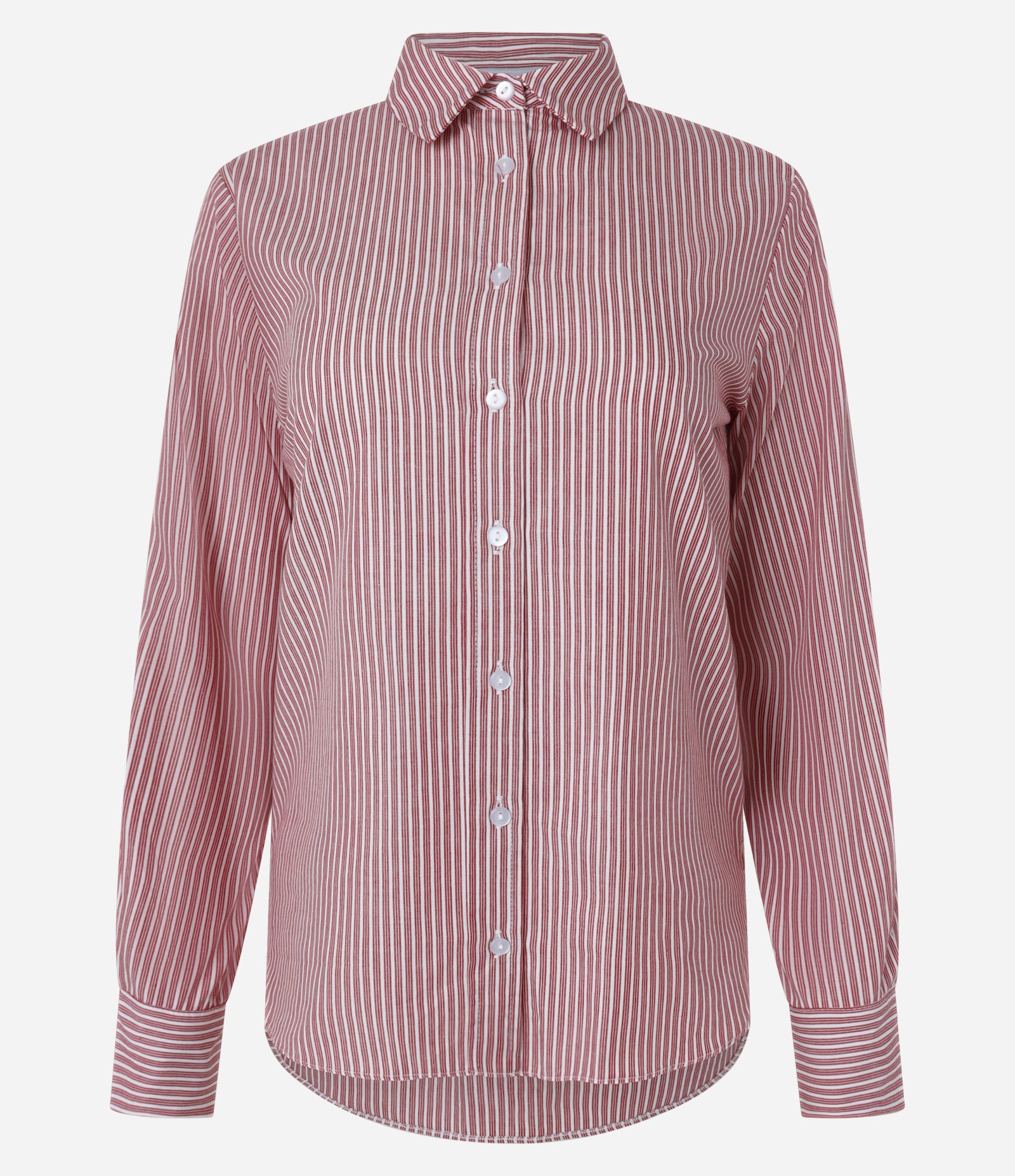 Camisa em Tricoline com Estampa Listrada Fio Tinto Vermelho 6