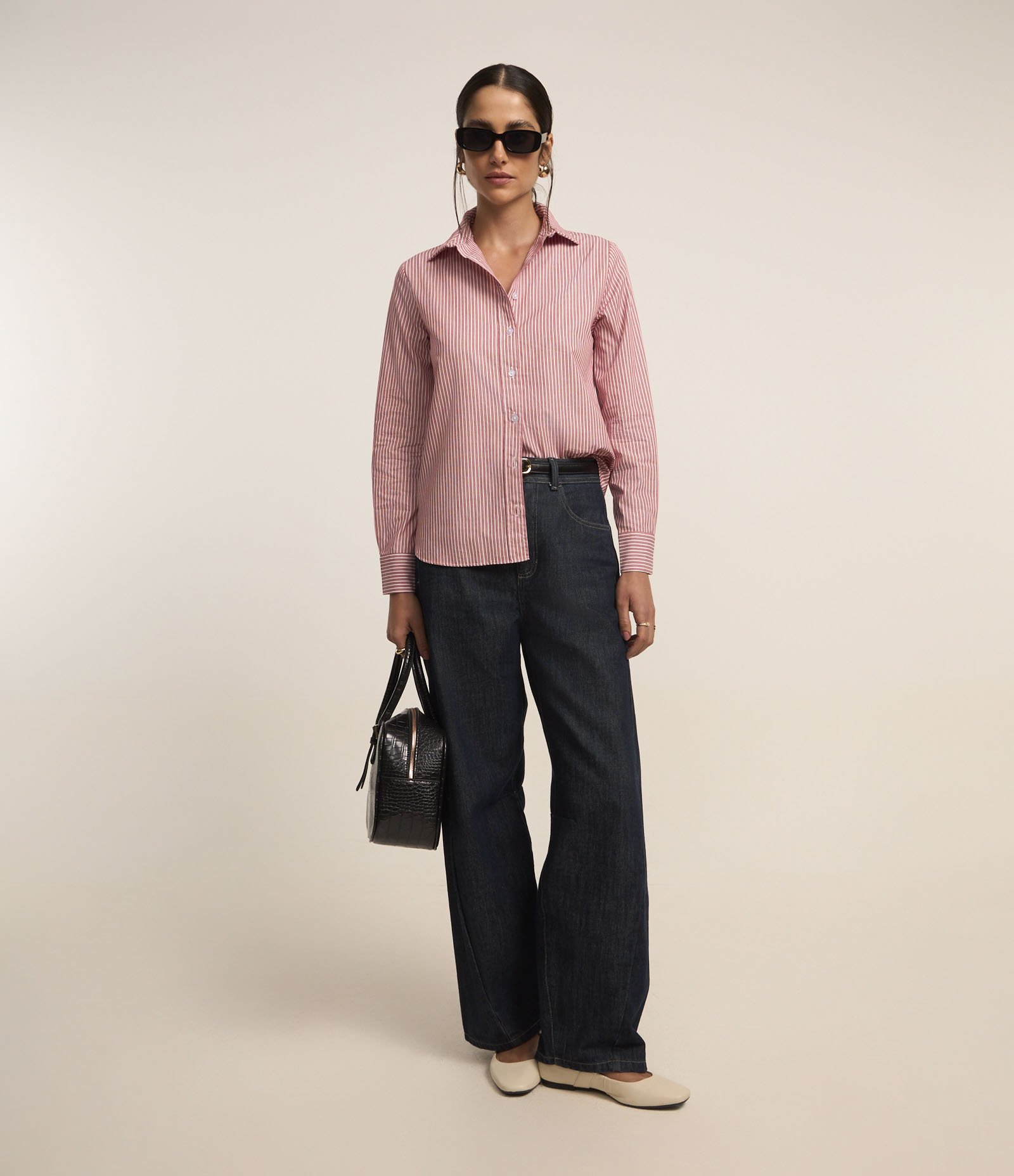 Camisa em Tricoline com Estampa Listrada Fio Tinto Vermelho 2