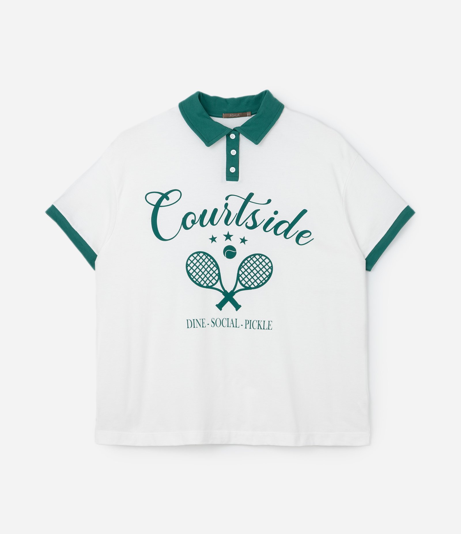 Camiseta Polo Piquet Estampada Courtside Curve & Plus Size Branco/Verde 4