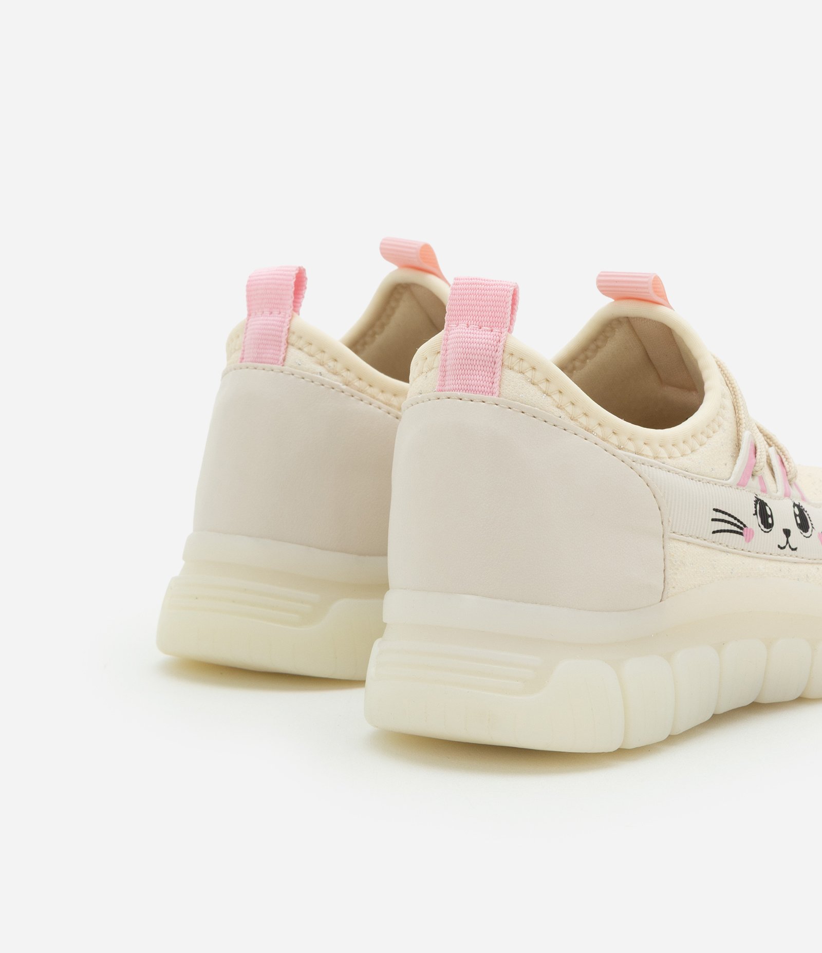 Tênis Calce Fácil Infantil com Sola LED e Estampa Gatinho - Tam 20 ao 27 Bege 3