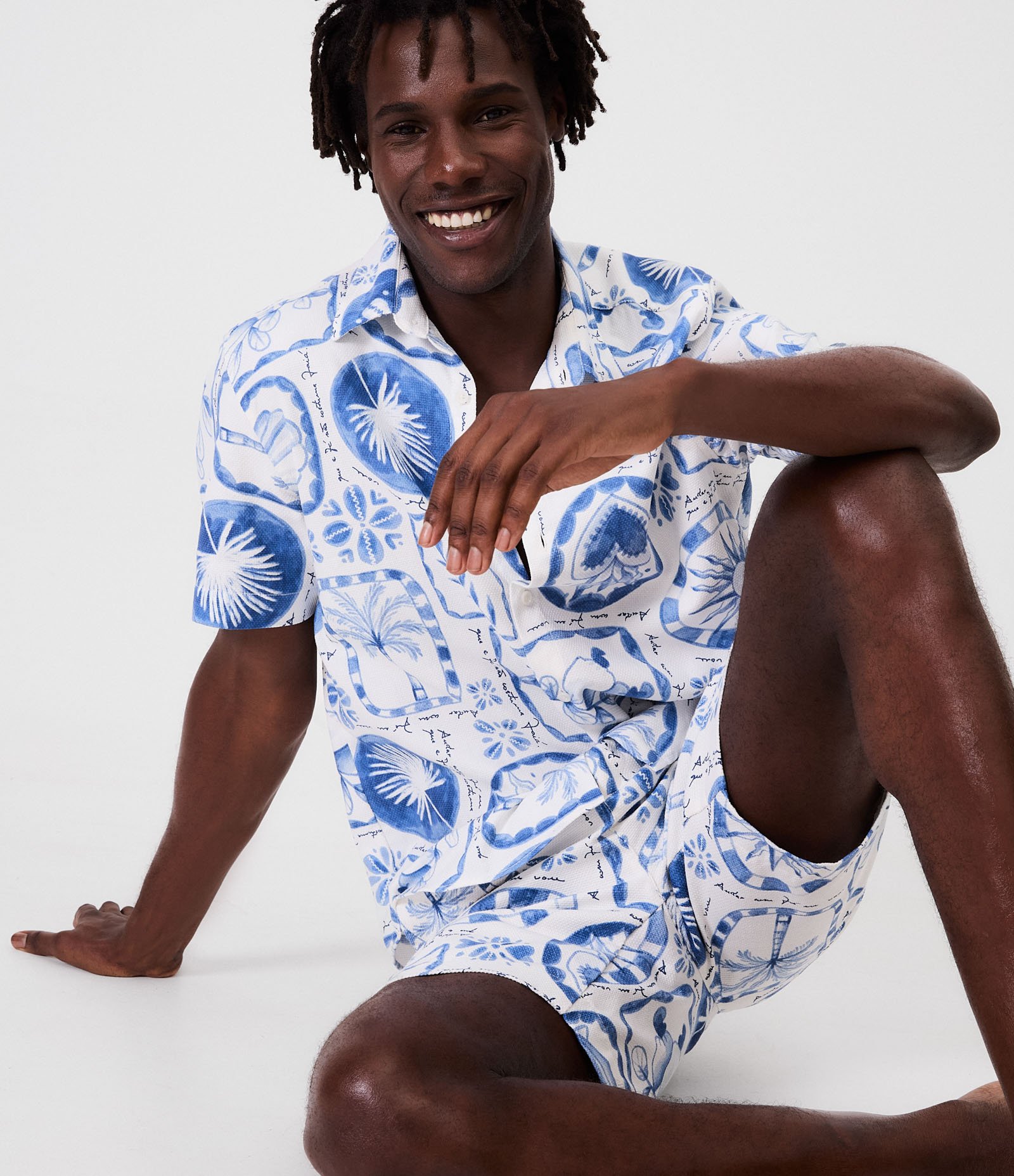 Bermuda em Algodão com Estampa Andar com Fé Branco/Azul 1