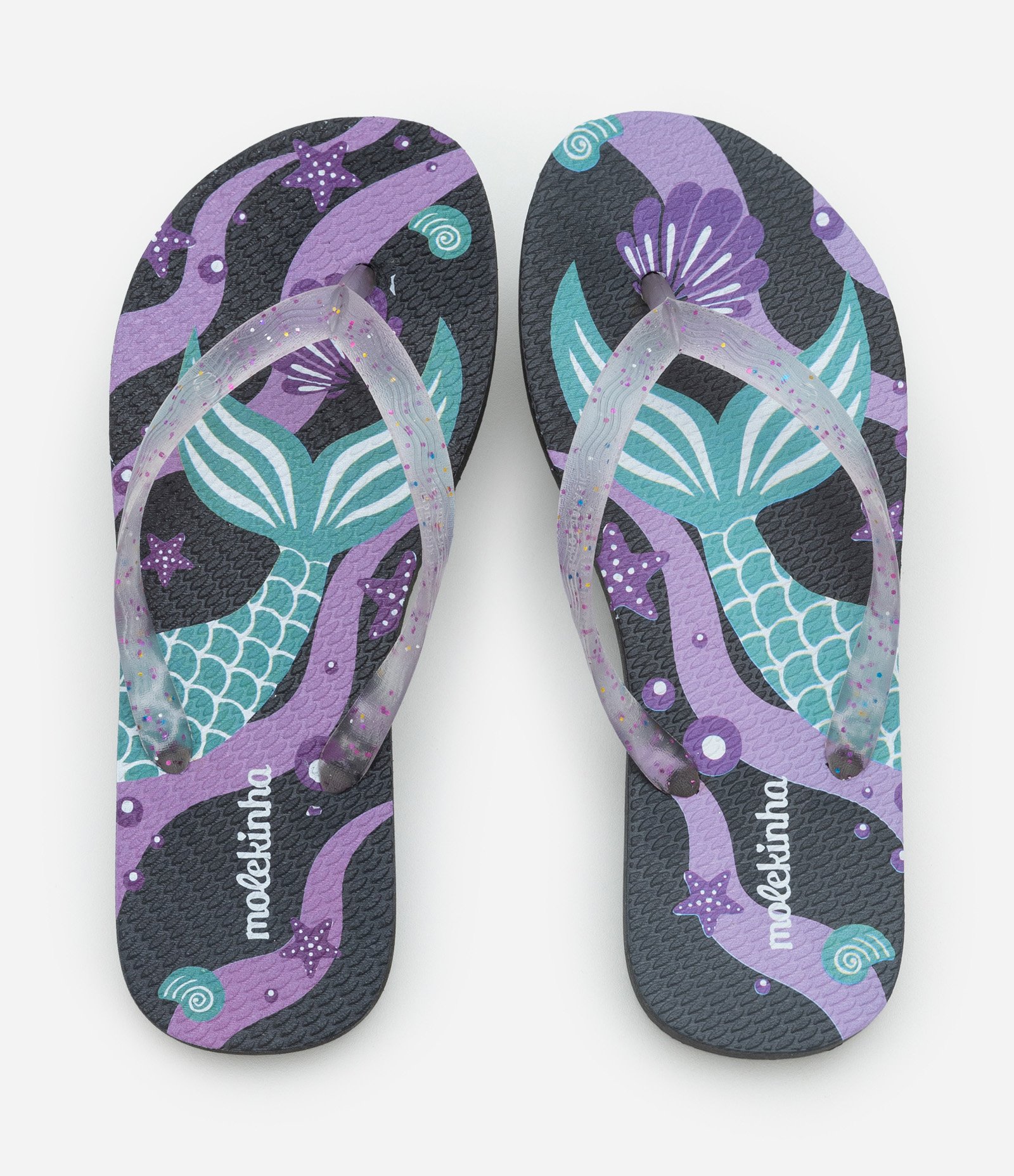 Chinelo Infantil com Estampa Sereia Molekinha - Tam 26 a 36 Preto/Roxo 2
