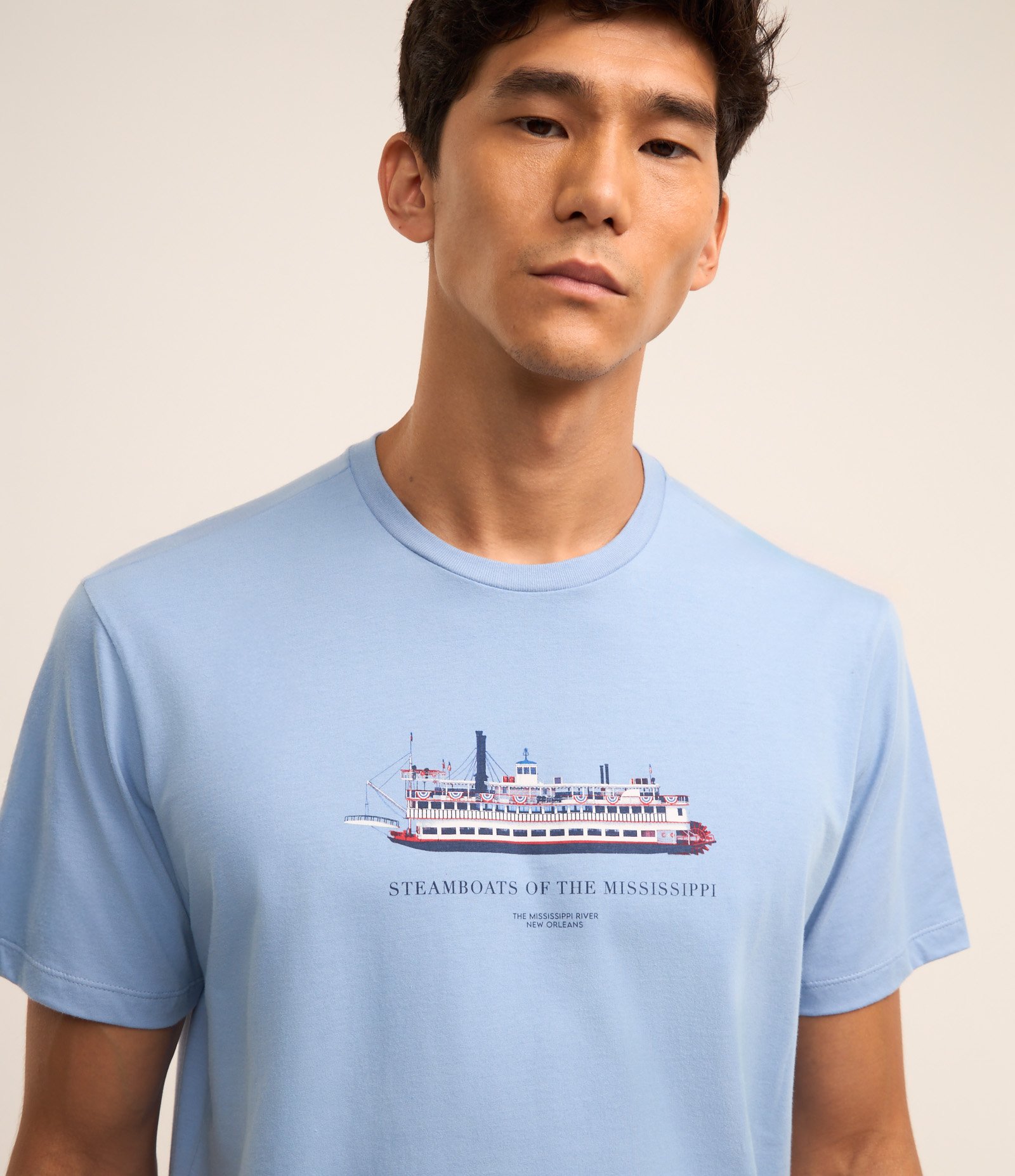 Camiseta em Algodão com Estampa de Barco Azul 4