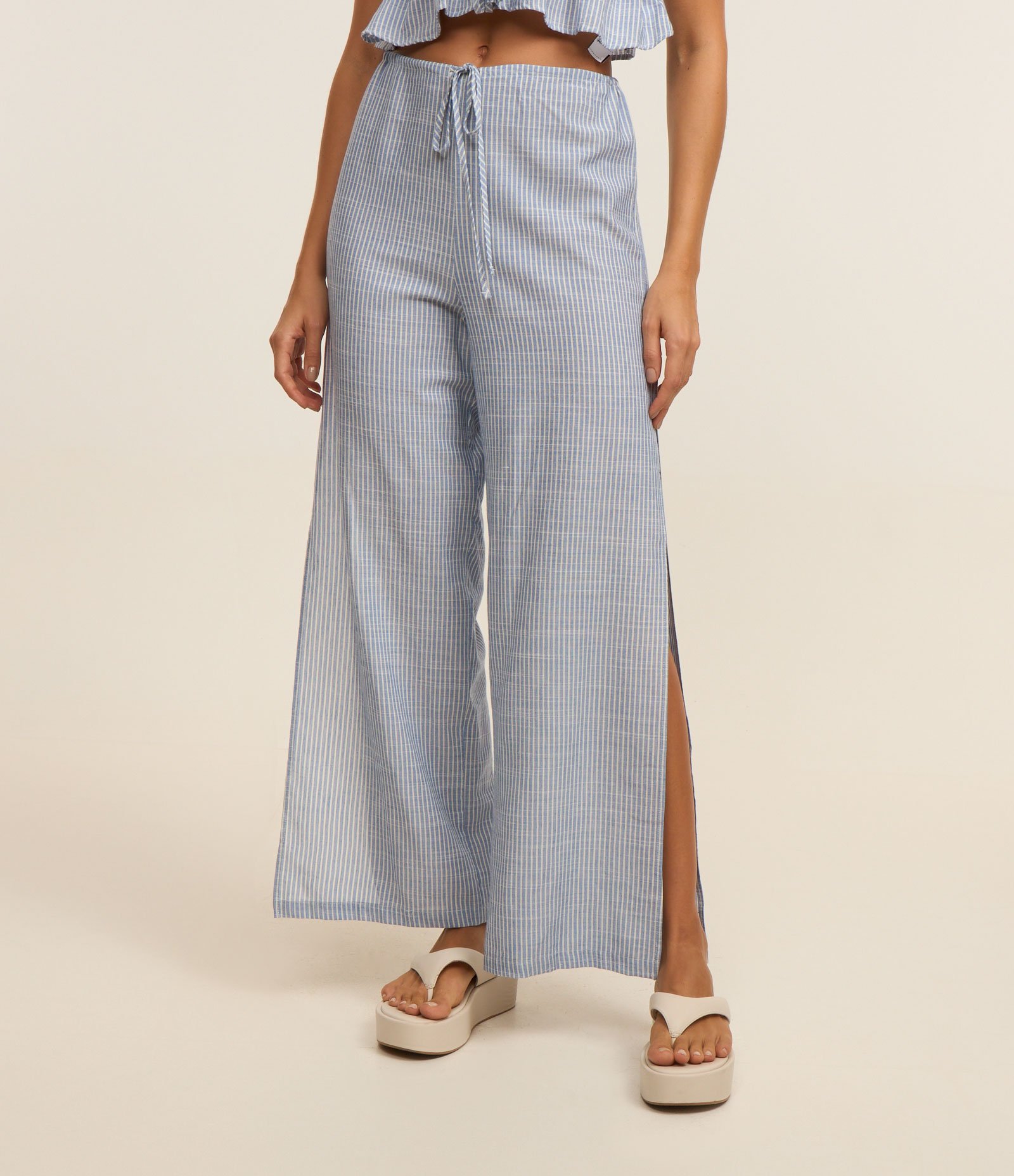 Saída de Praia Calça em Viscose com Amarração na Cintura Azul 2