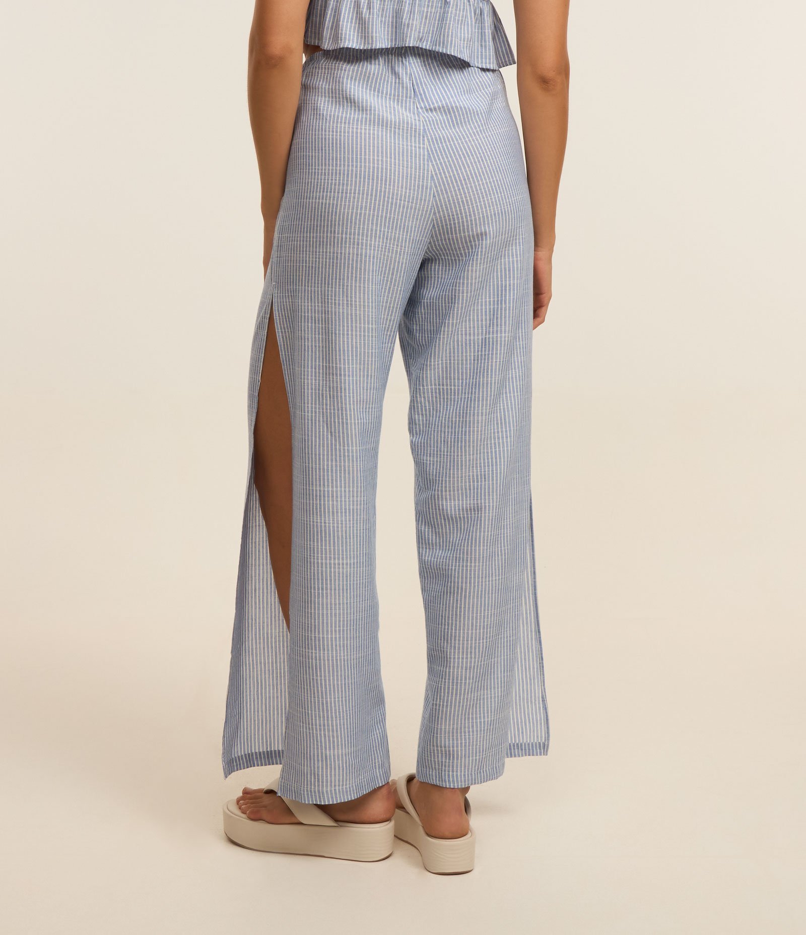 Saída de Praia Calça em Viscose com Amarração na Cintura Azul 3