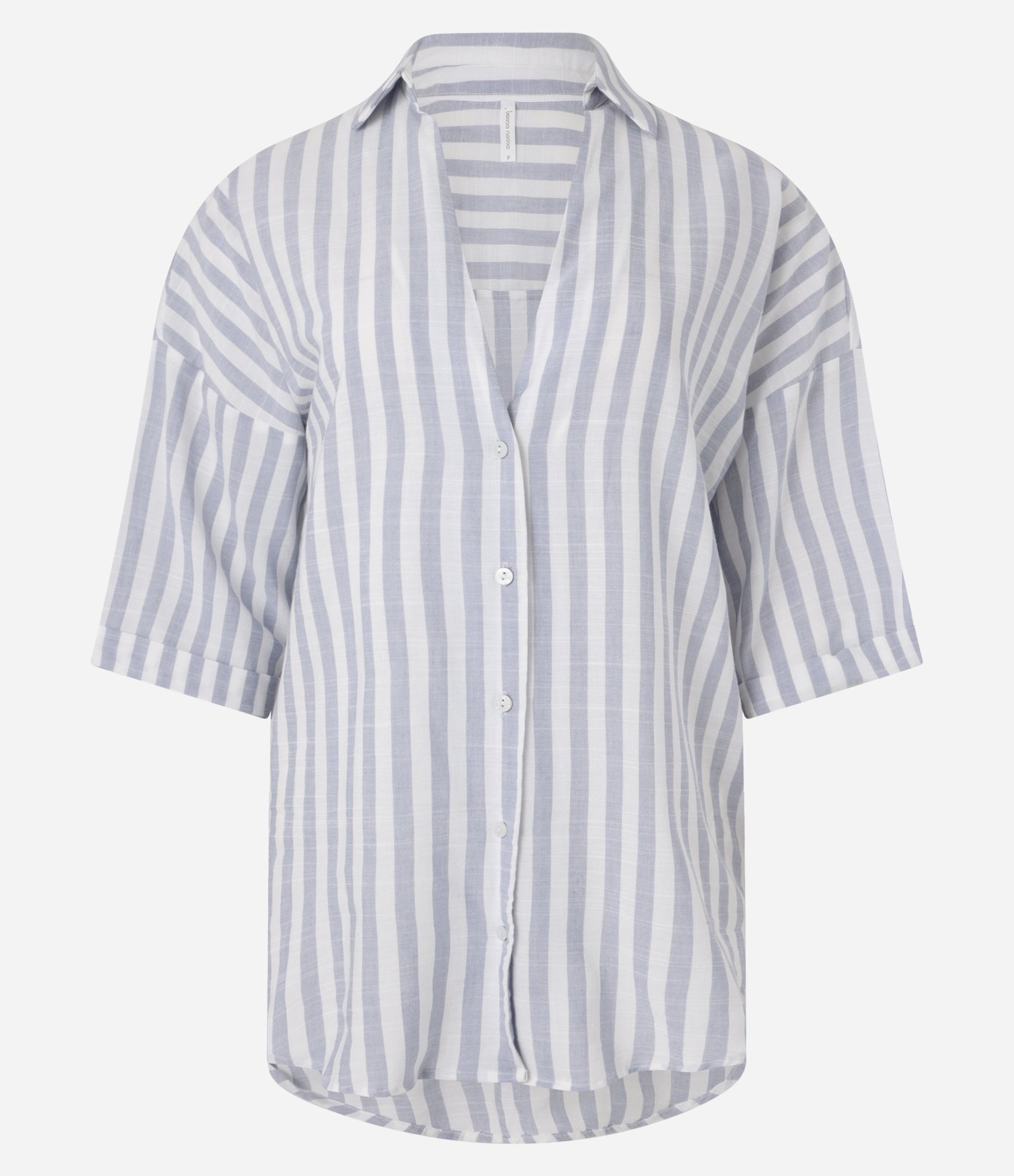Saída de Praia Camisa em Viscose com Estampa Listrada e Gola V 5