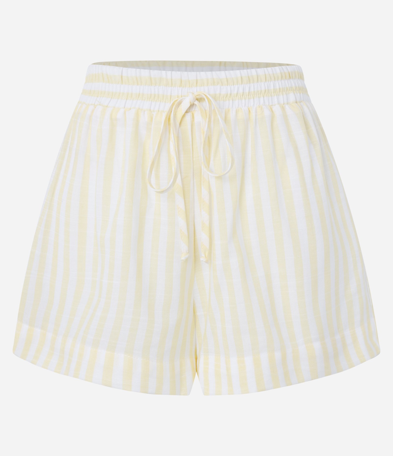 Saída de Praia Short em Viscose e Algodão com Listras de Fio Tinto Amarelo 5
